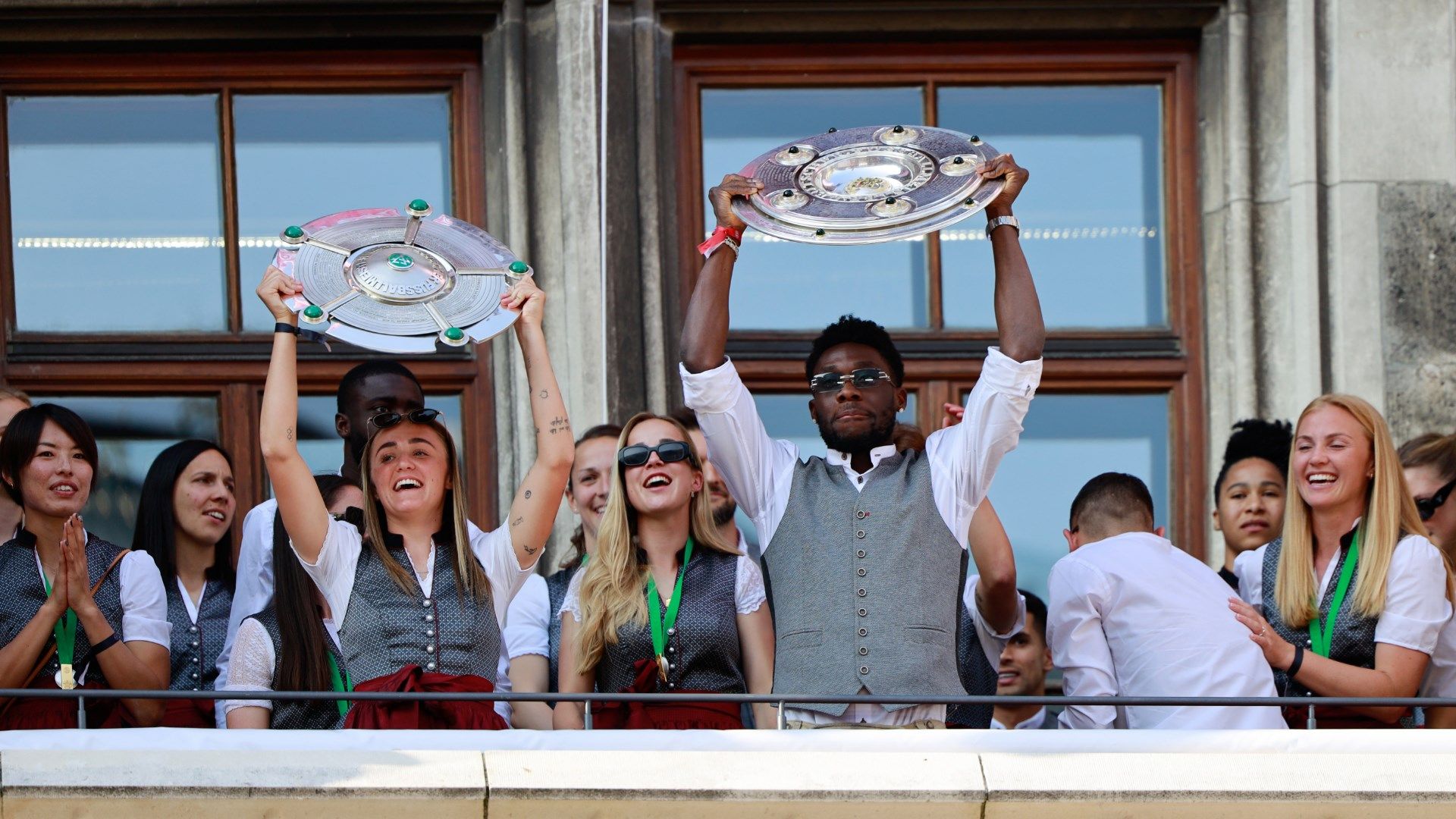 Georgia Stanway Alphonso Davies Bayern Munich Bundesliga trophies 2023