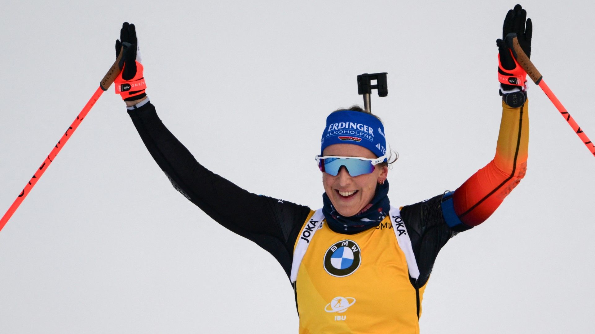 Germany's Franziska Preuss celebrates 
