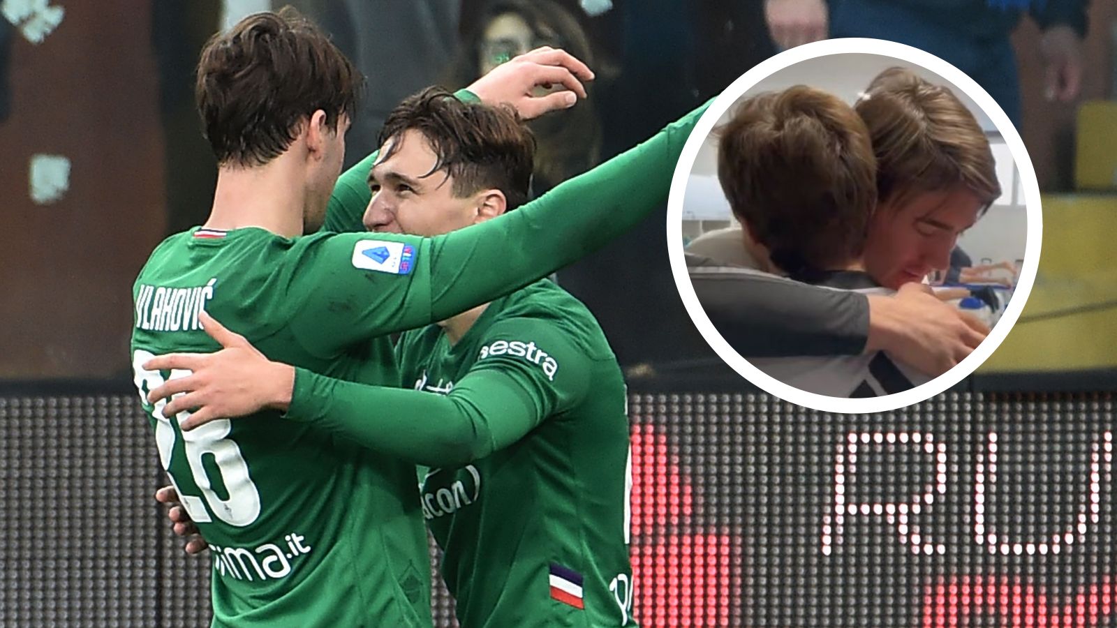 Abbraccio Chiesa Vlahovic Juve 2022