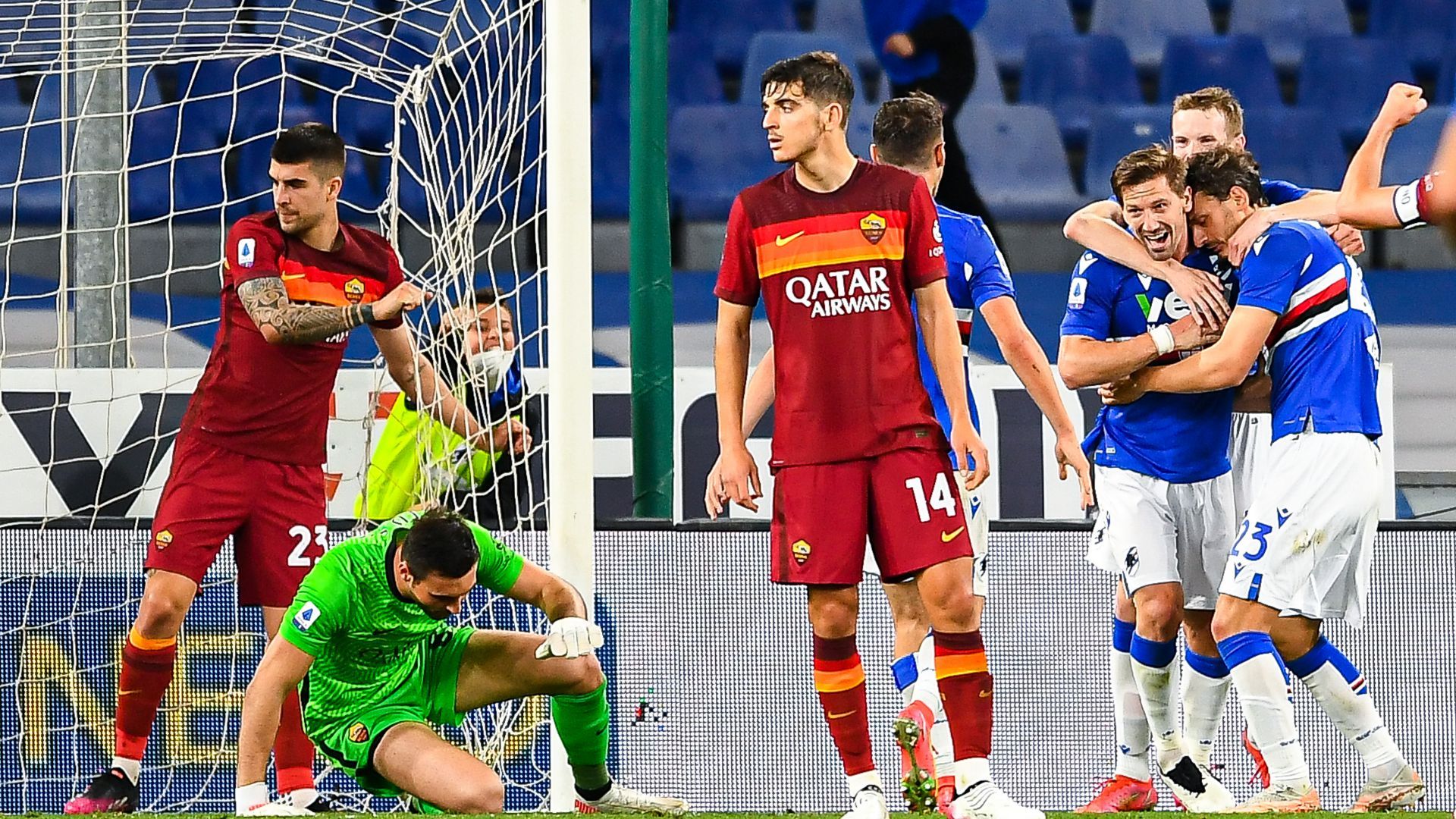 Sampdoria players celebrating Sampdoria Roma Serie A