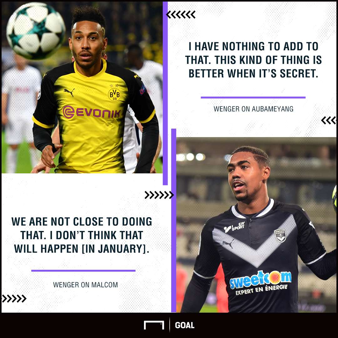 Arsene Wenger Aubameyang Malcom to Arsenal