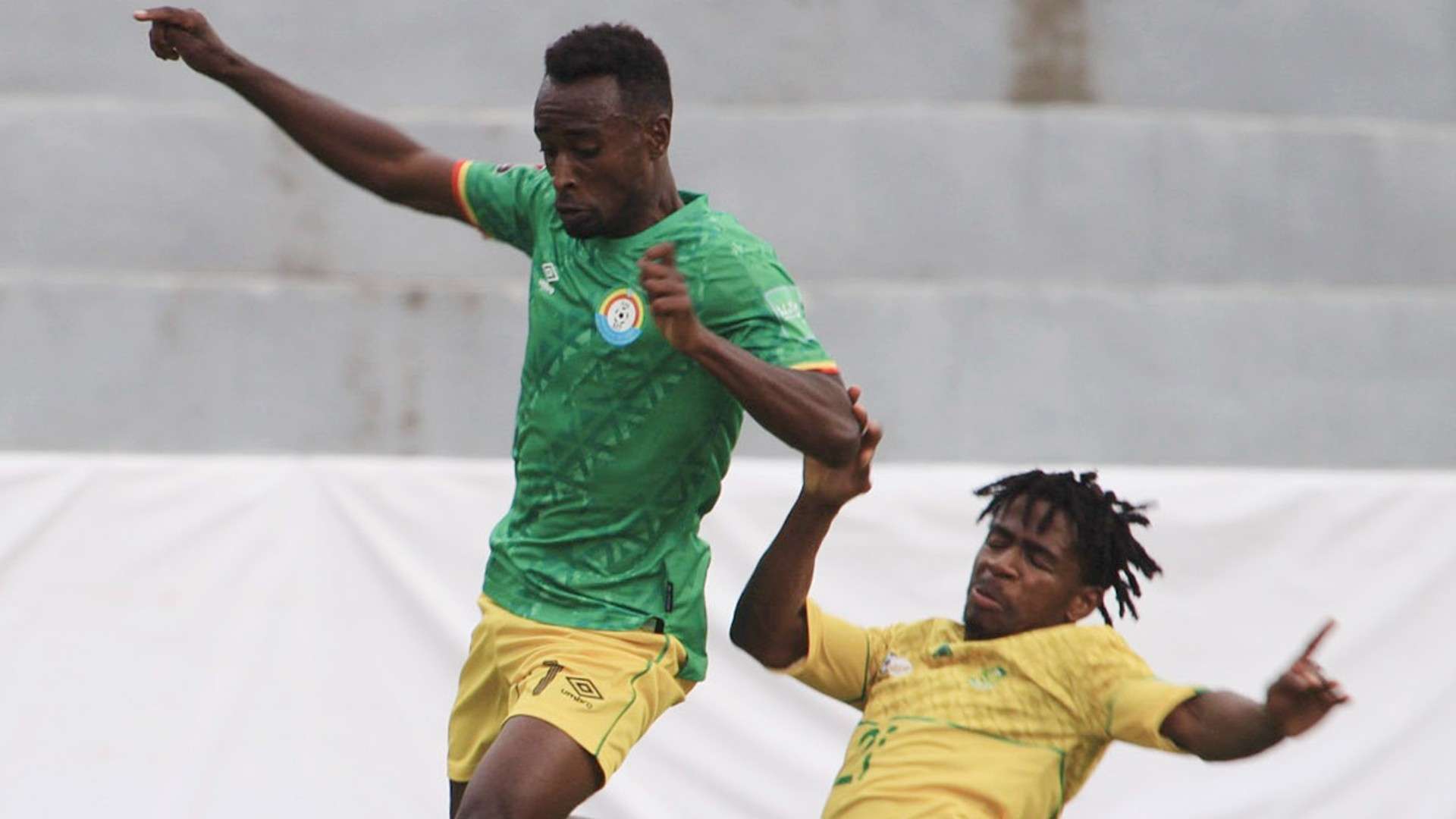 Amanuel Gebremikael of Ethiopia tackled by Terrence Mashego of Bafana Bafana, October 2021