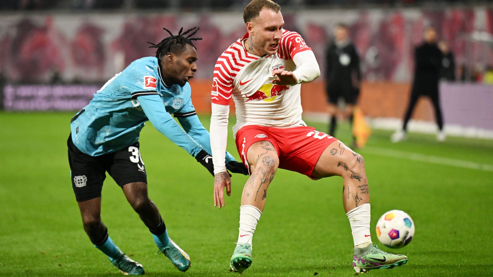 JEREMIE FRIMPONG BAYER LEVERKUSEN DAVID RAUM RB LEIPZIG