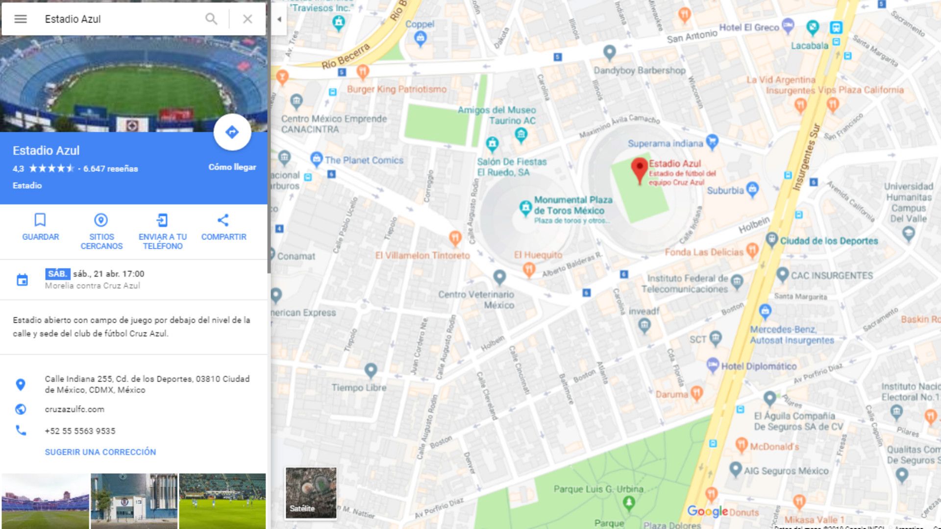 Estadio Azul Ubicación