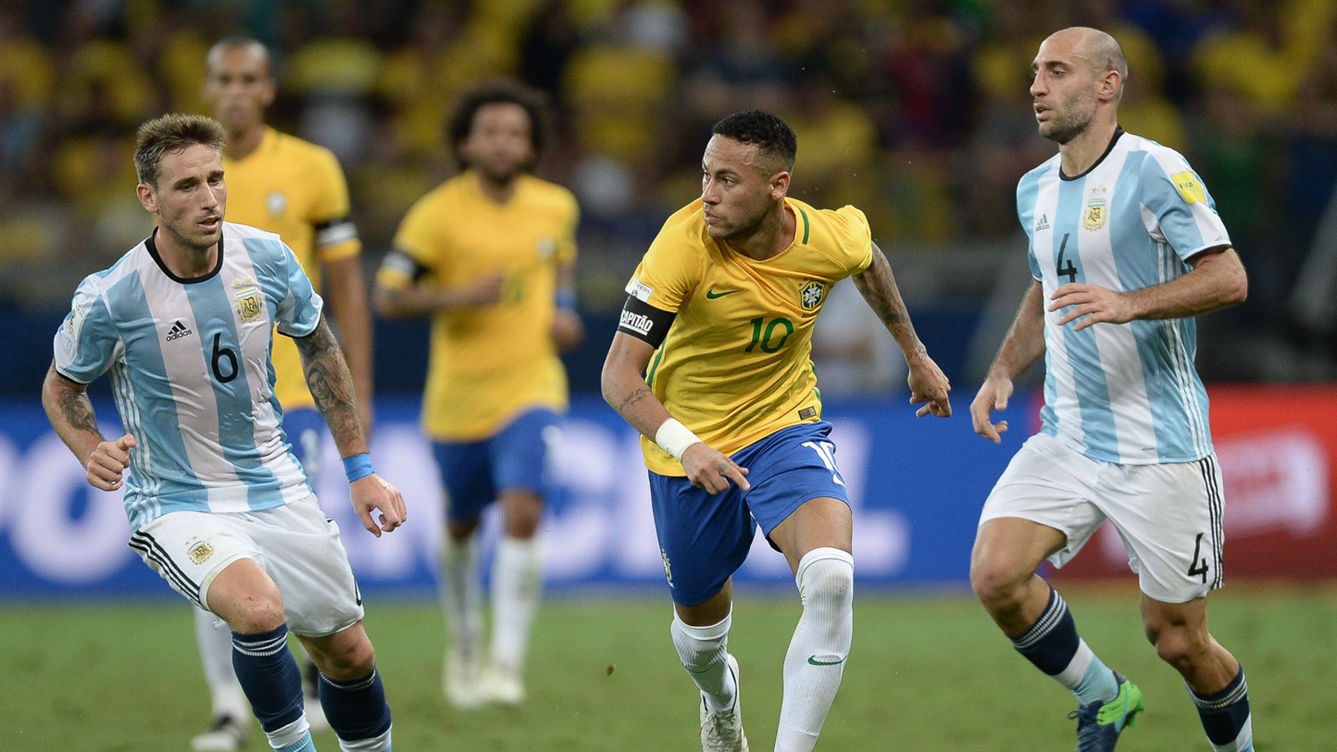 Neymar Biglia Zabaleta Brasil Argentina Eliminatorias 2018 10112016
