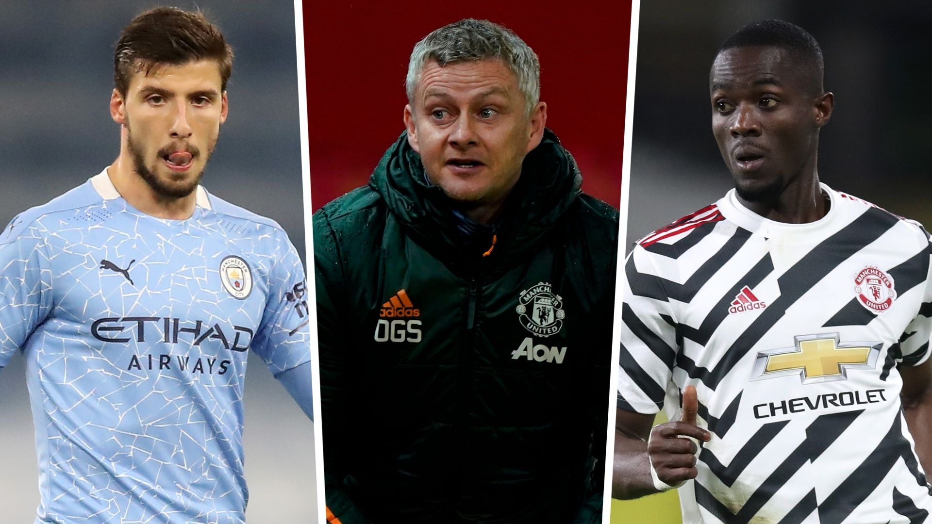 Ruben Dias Ole Gunnar Solskjaer Eric Bailly Man City Man Utd GFX