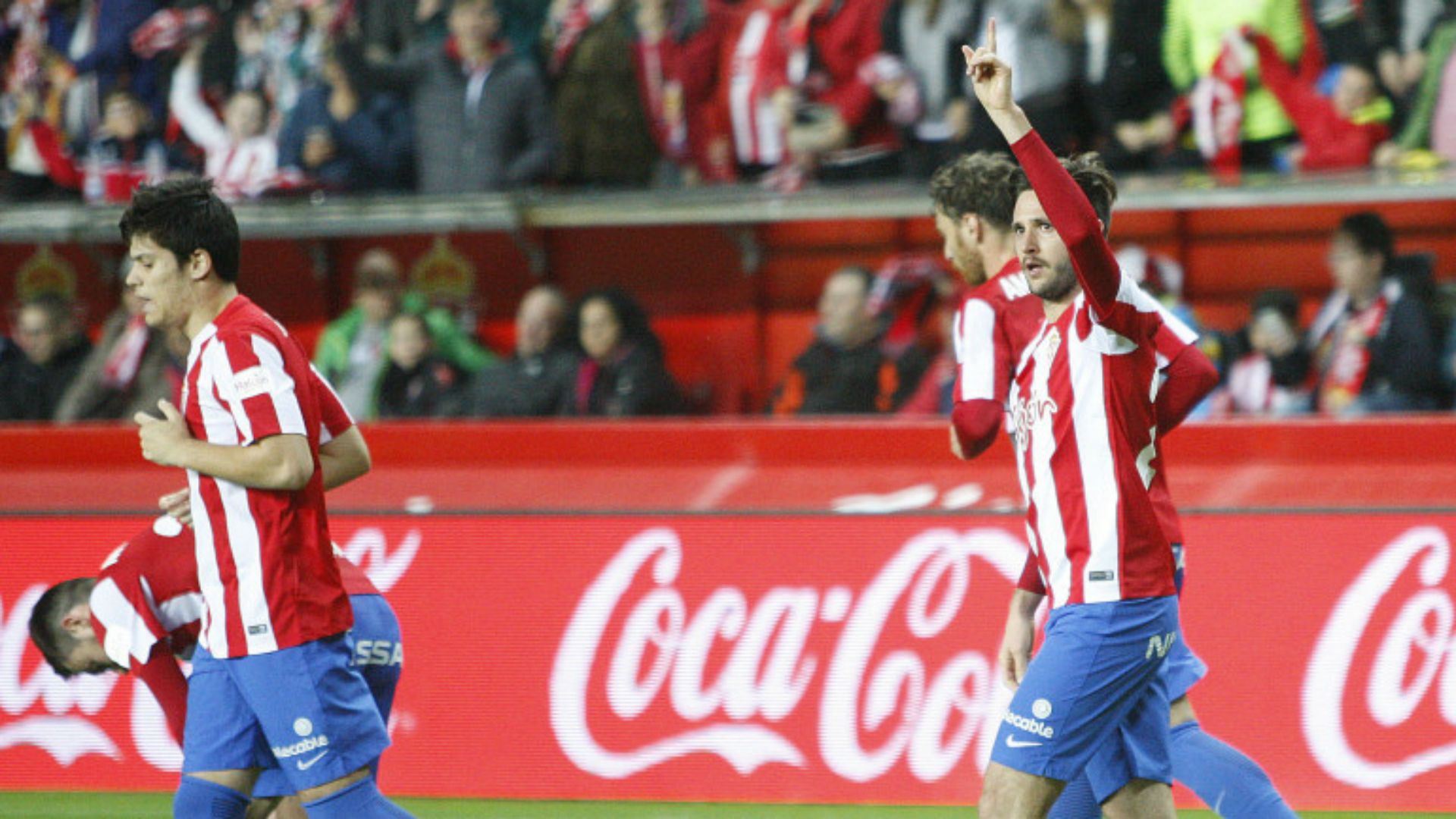 Sporting Gijon celebrates Sporting Gijon Real Sociedad La Liga