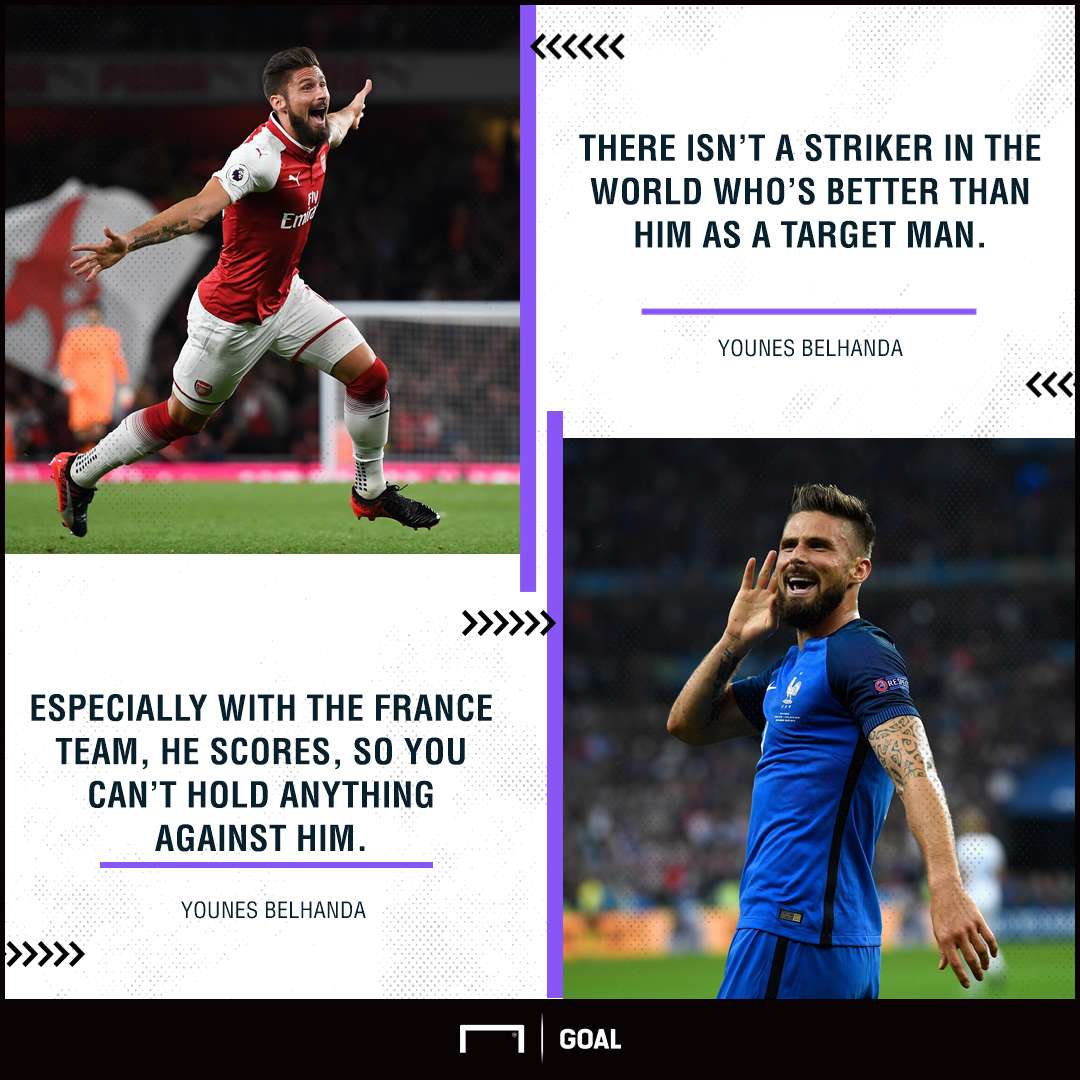 Younes Belhanda Olivier Giroud Arsenal world's best target man