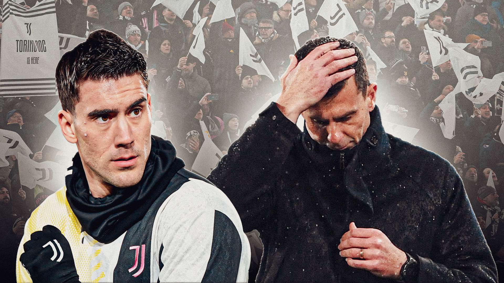 Dusan Vlahovic Thiago Motta Juventus GFX
