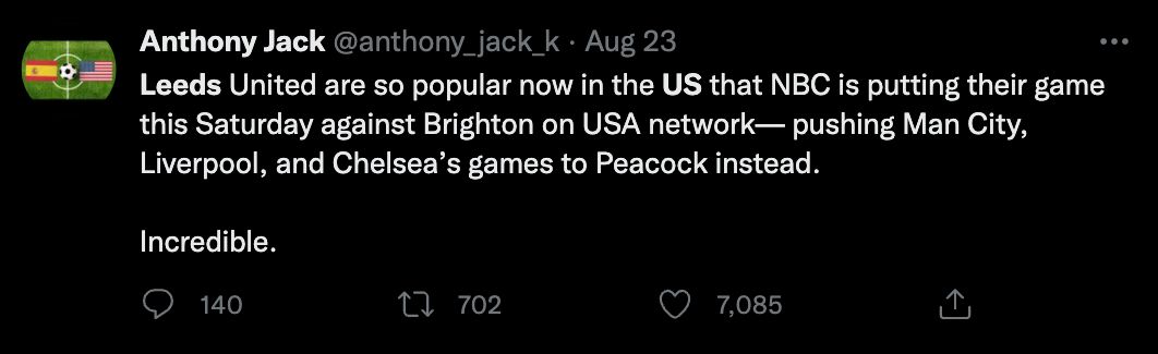 Leeds US popularity tweet 1