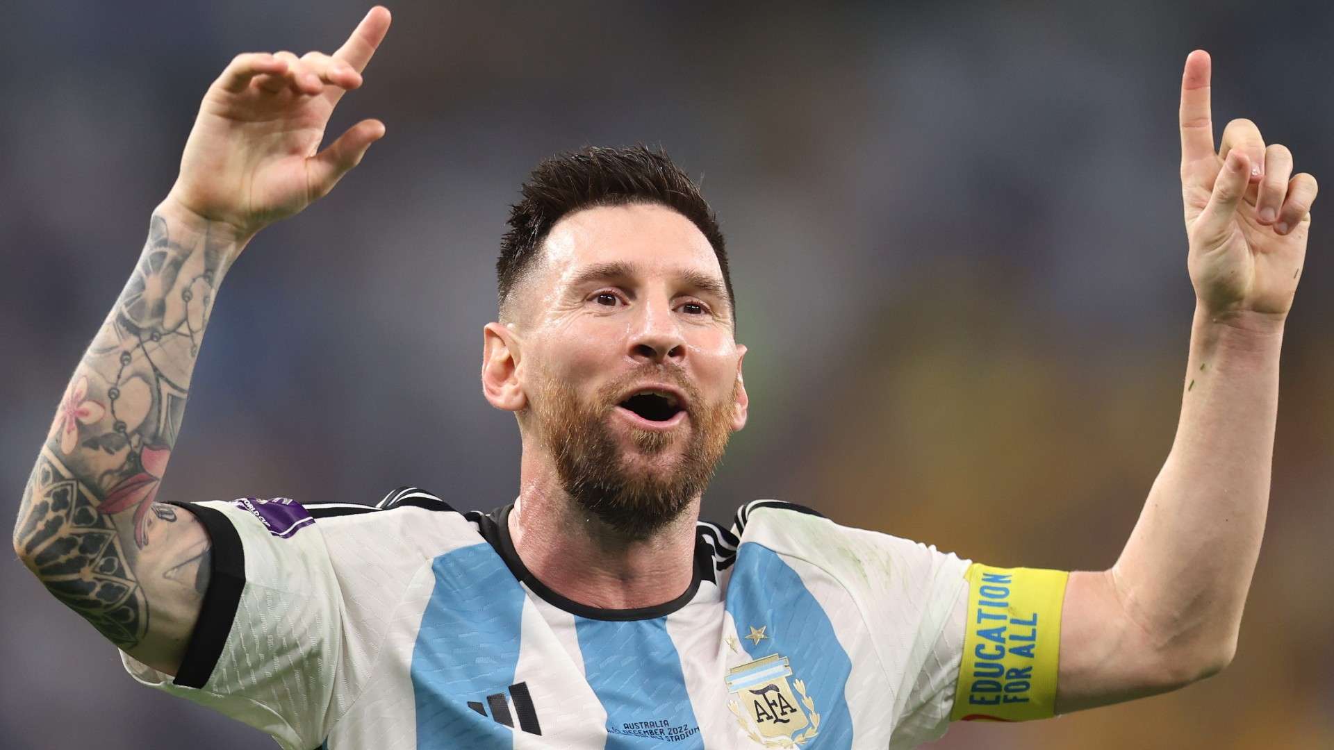 Lionel Messi of Argentina celebrates victory