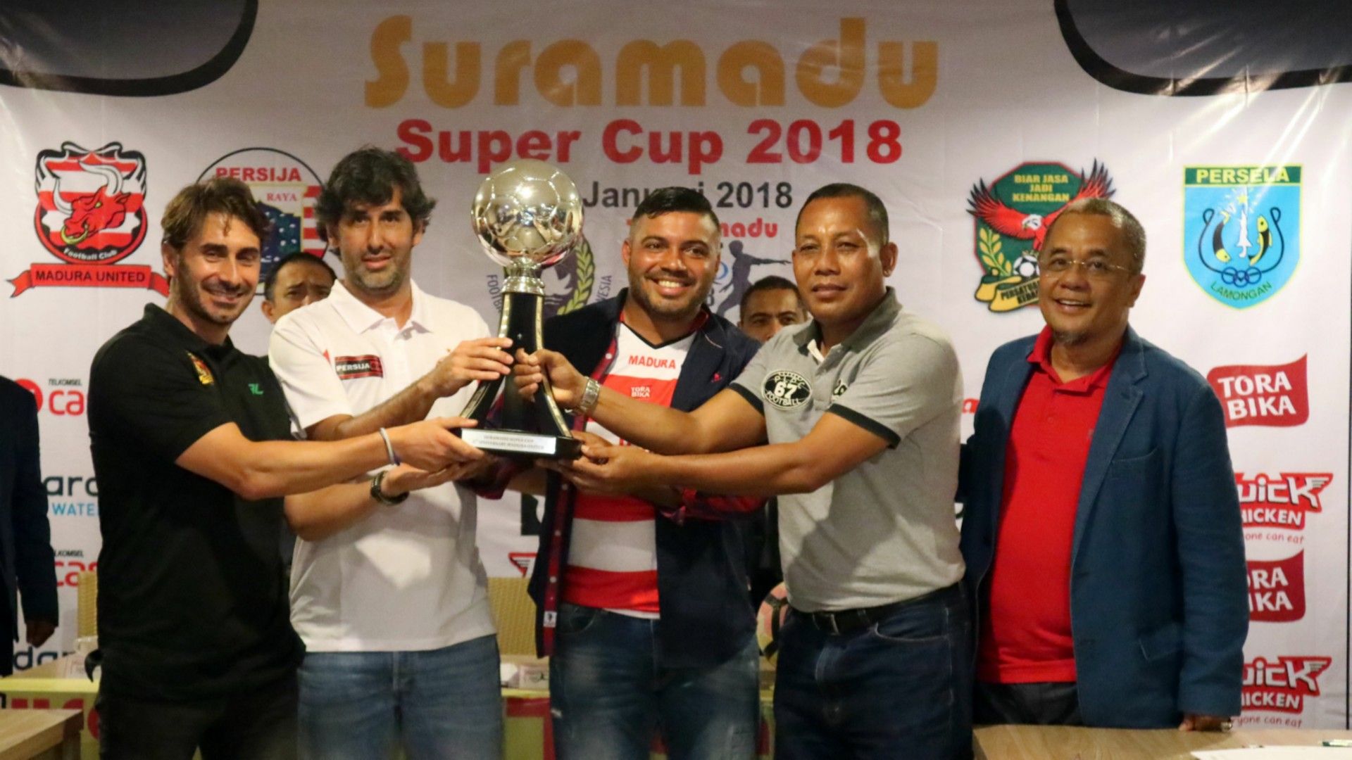Press Conference Suramadu Super Cup - Ramon Marcote Kedah FA, Stefano Cugurra Persija Jakarta, Danilo Fernando Haruna Soemitro Madura United, Ragil Sudirman Persela Lamongan
