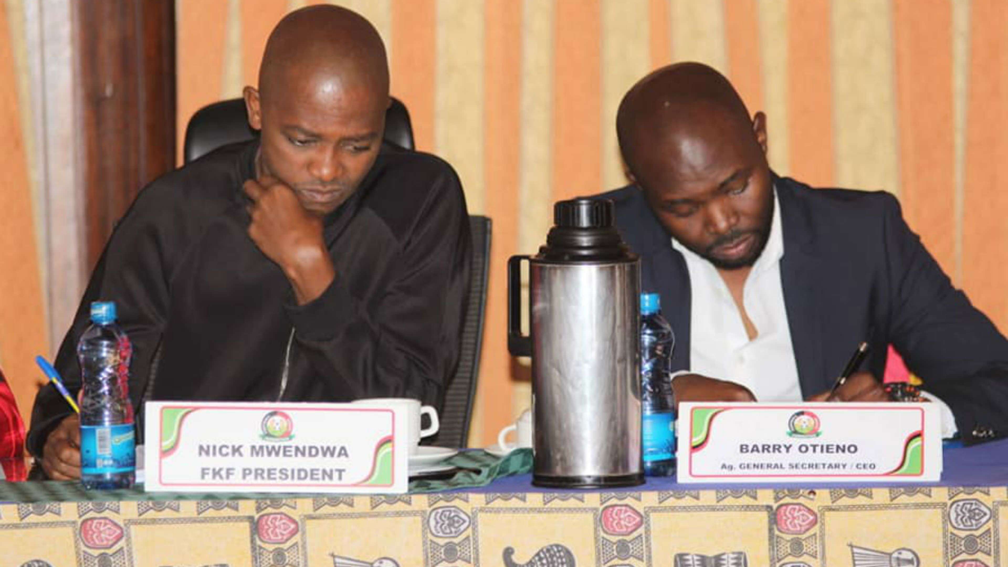 FKF President Nick Mwendwa and Barry Otieno.