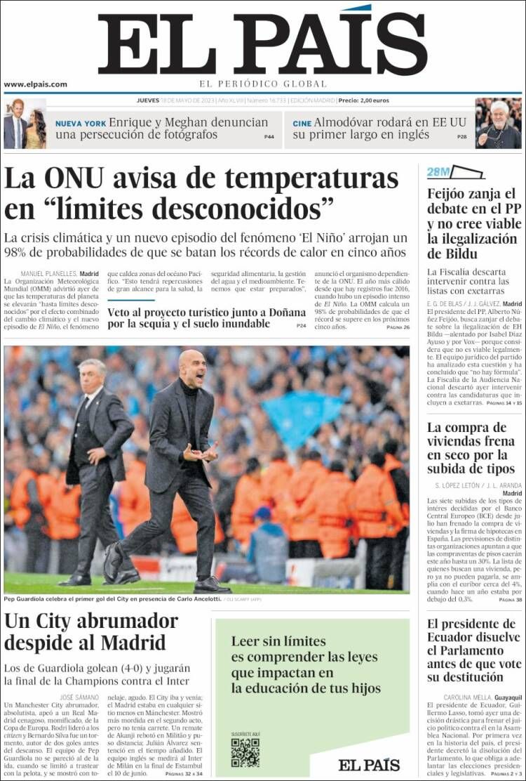 Portada Diario El País 18 de mayo 2023