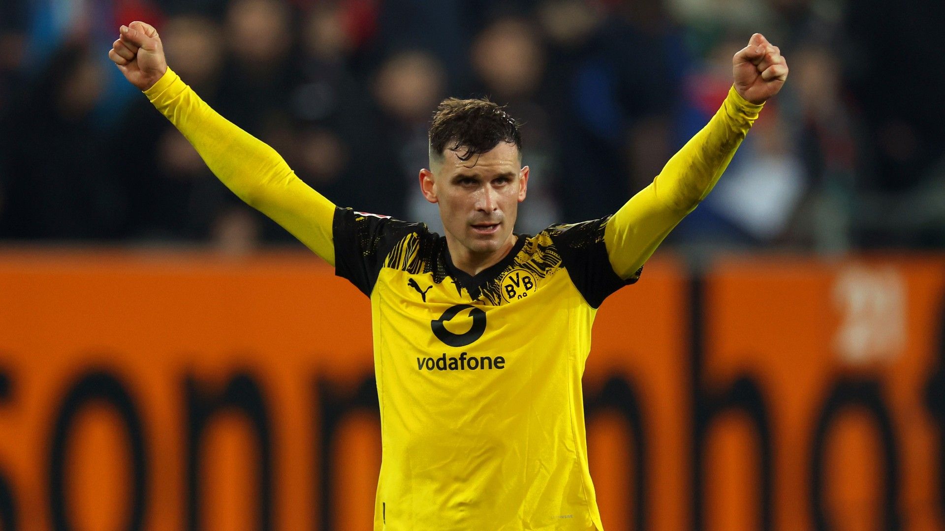 Pascal Gross of Borussia Dortmund celebrates victory 