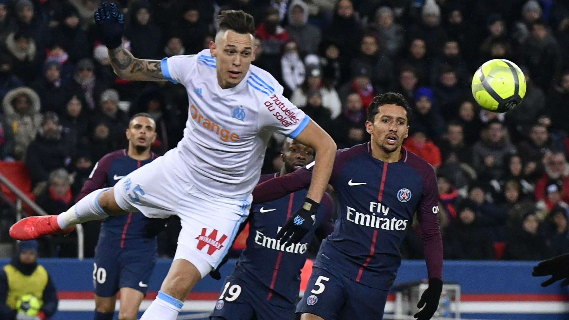 Lucas Ocampos Marquinhos PSG Marseille Ligue 1 25022018