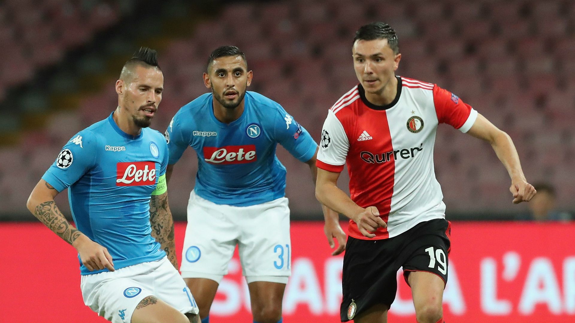 Marek Hamsik, Steven Berghuis, Faouzi Ghoulam, Napoli, Feyenoord, UEFA Champions League, 26092017