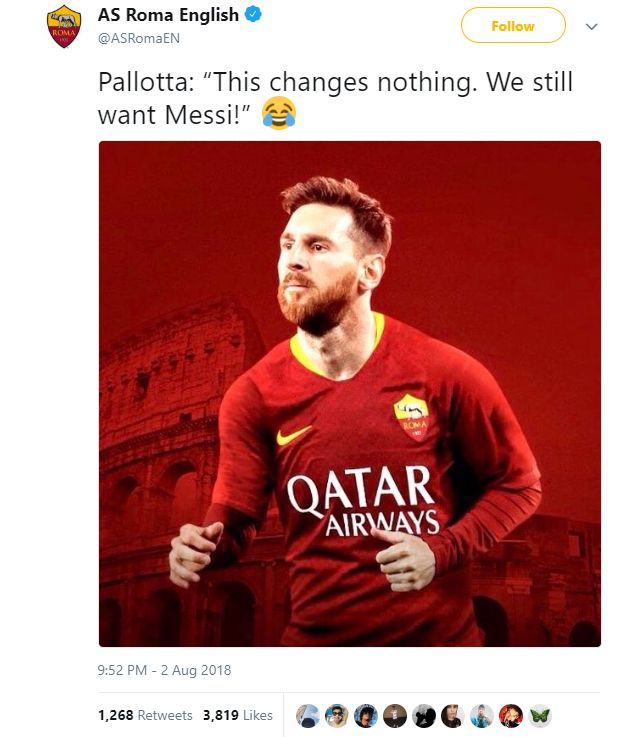 Roma Twitter Messi post
