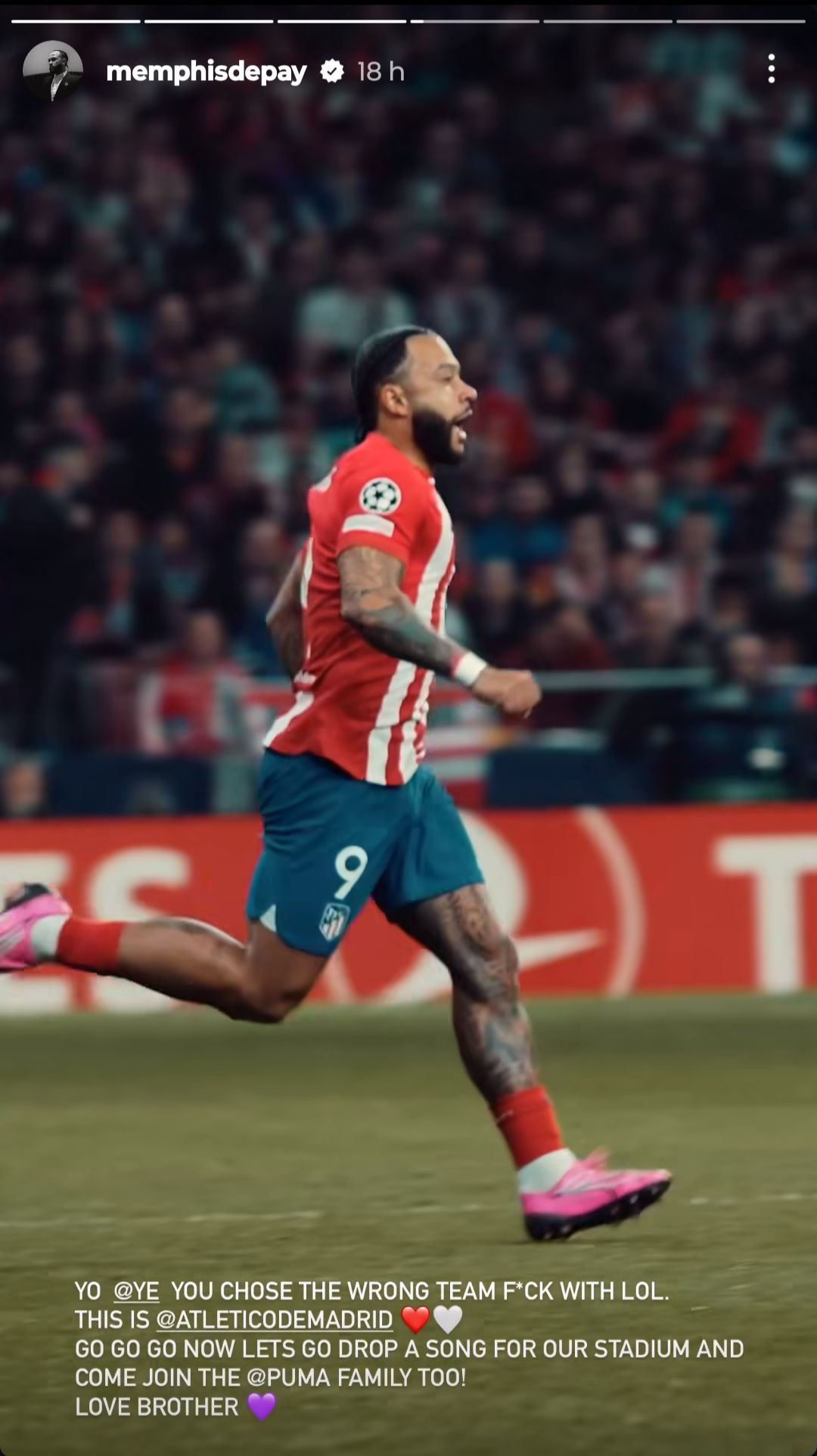 Memphis Depay Kanye West Instagram Story