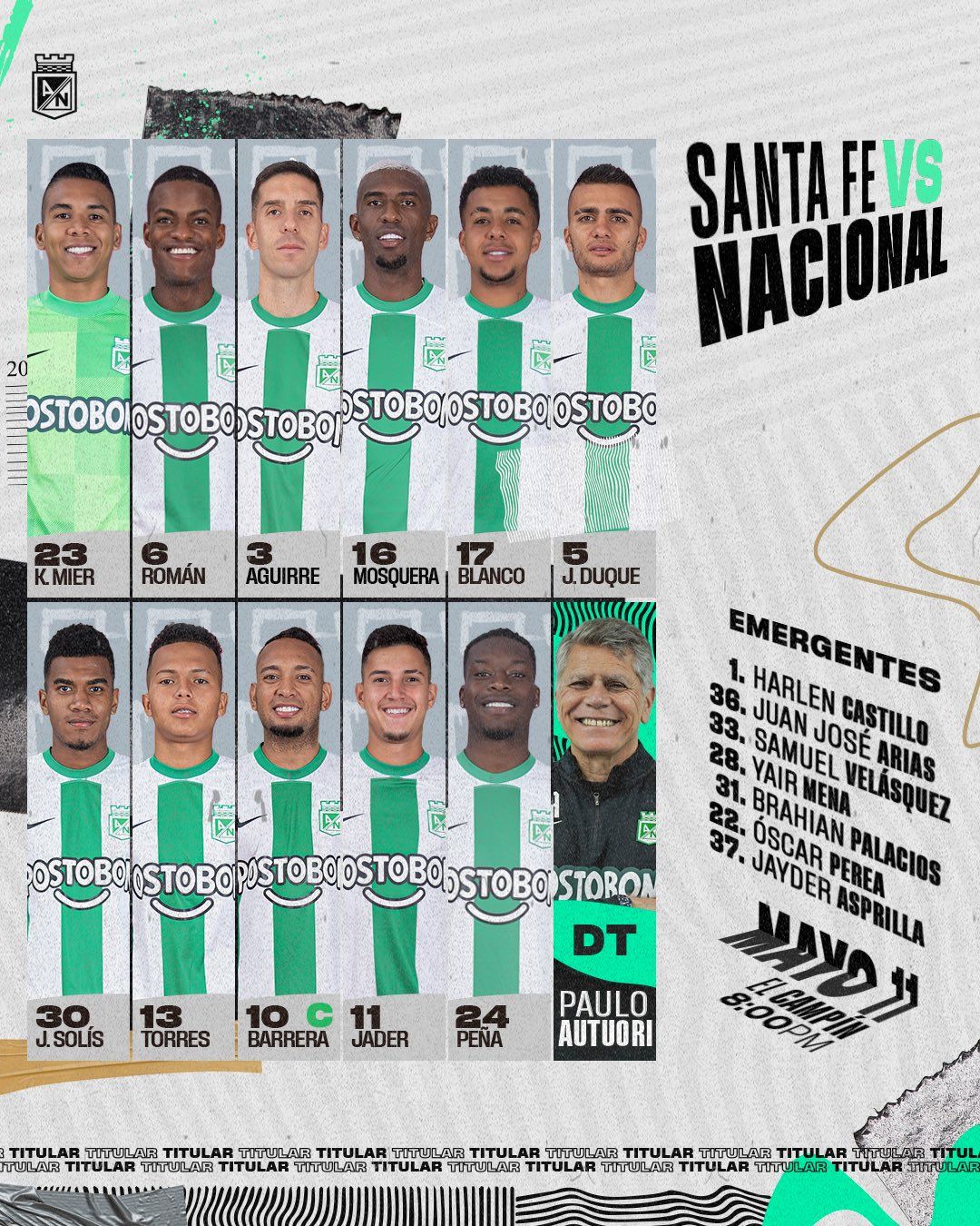 Nómina Atlético Nacional Fecha 13 Liga BetPlay 2023