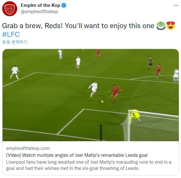 리즈, 리버풀 수비수 마팁에게 실점 장면