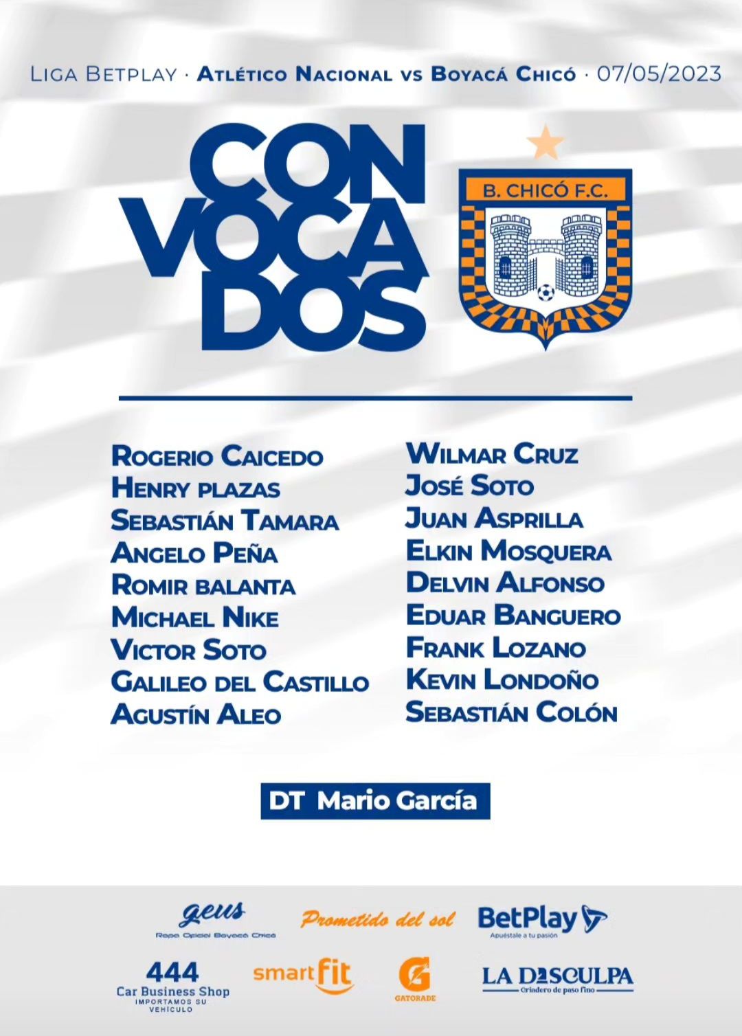 Convocados Chicó Fecha 18 Liga BetPlay 2023