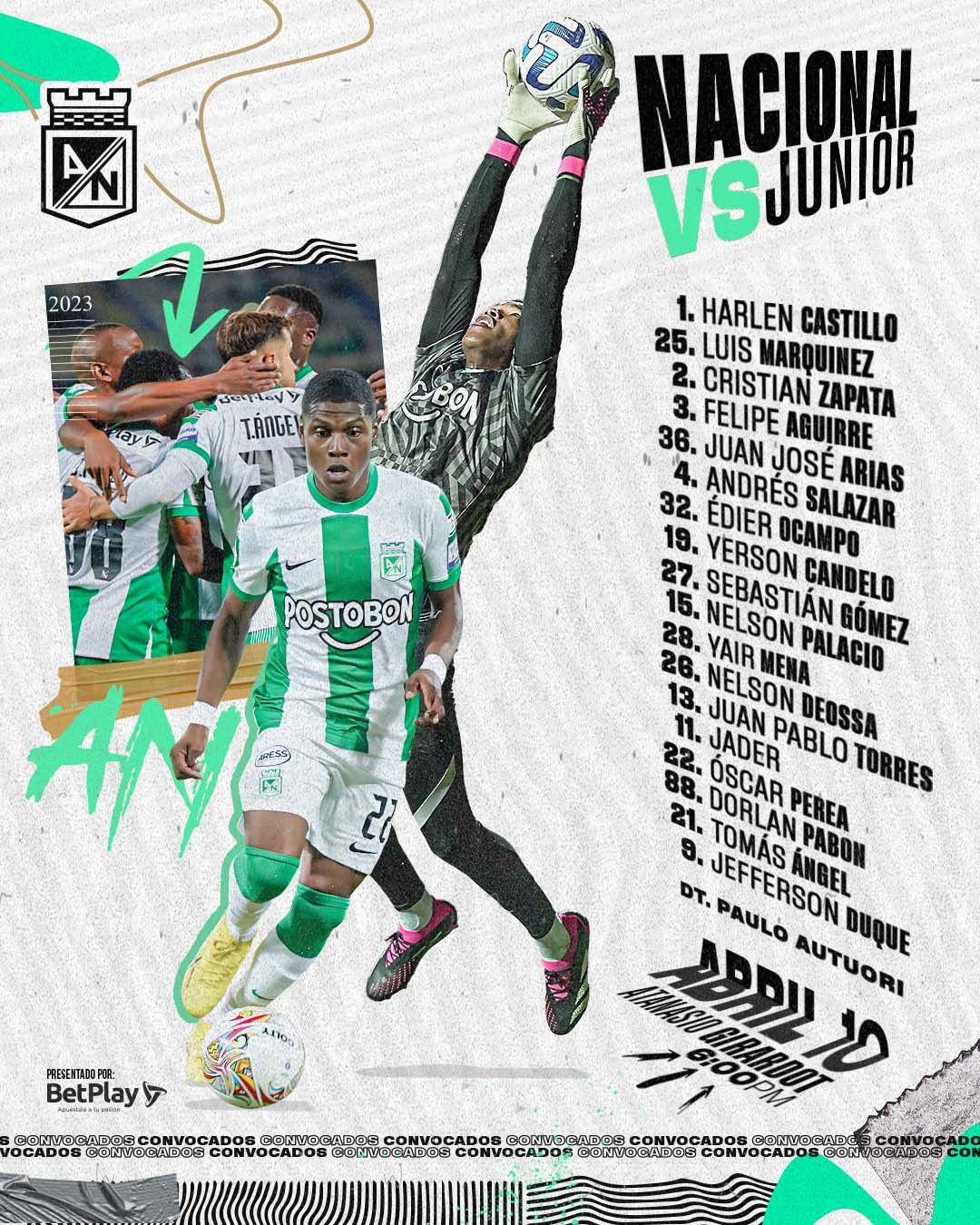 Convocados Atlético Nacional Fecha 12 Liga BetPlay 2023