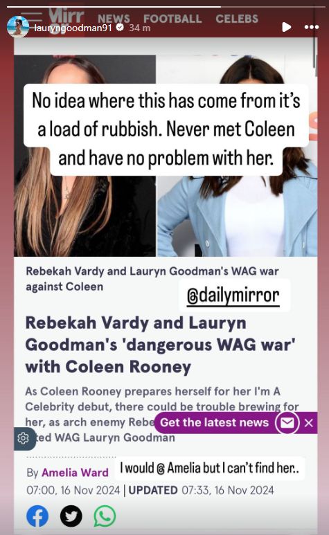 Lauryn Goodman Instagram story Coleen Rooney