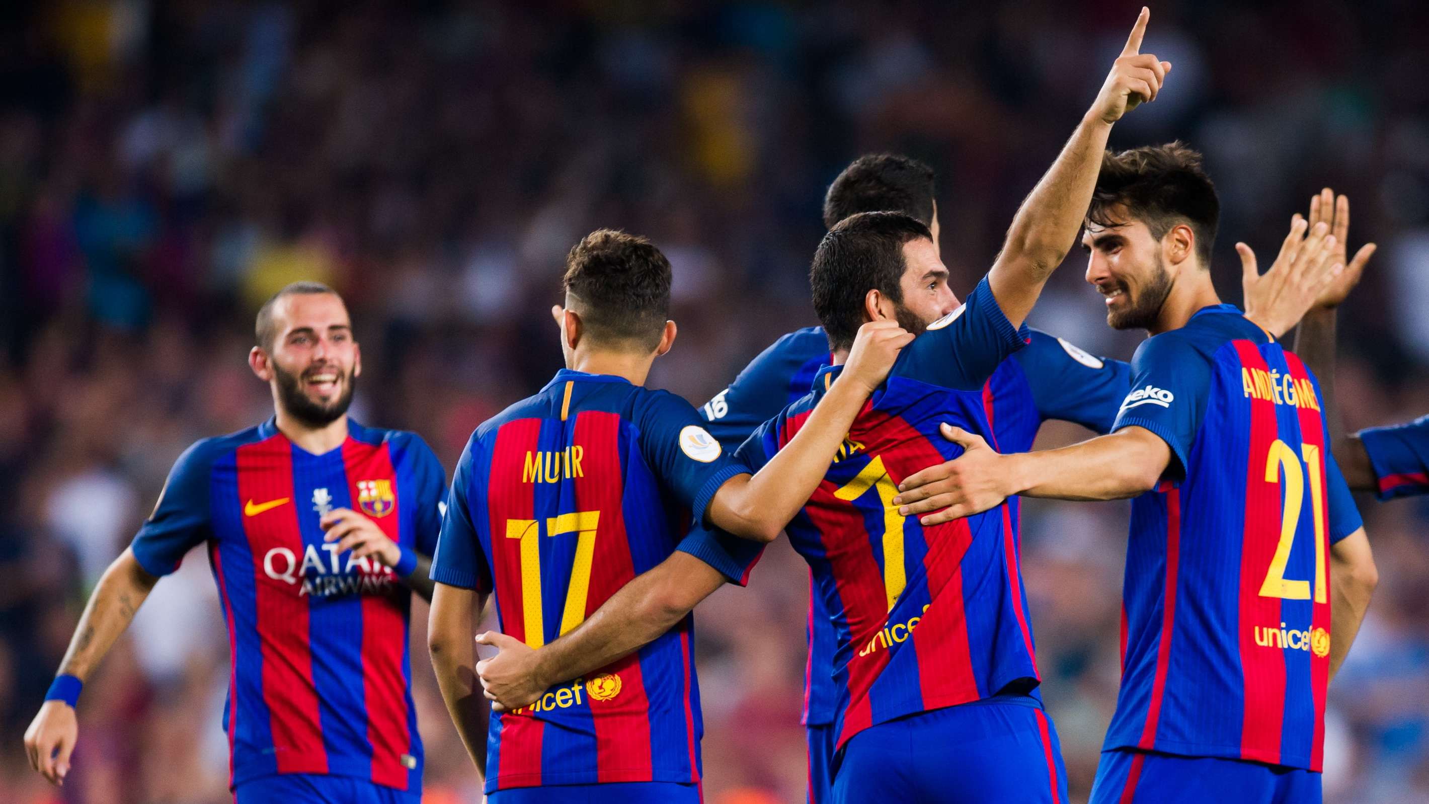 Arda Turan Aleix Vidal Munir El Haddadi Andre Gomes Barcelona Super Cup