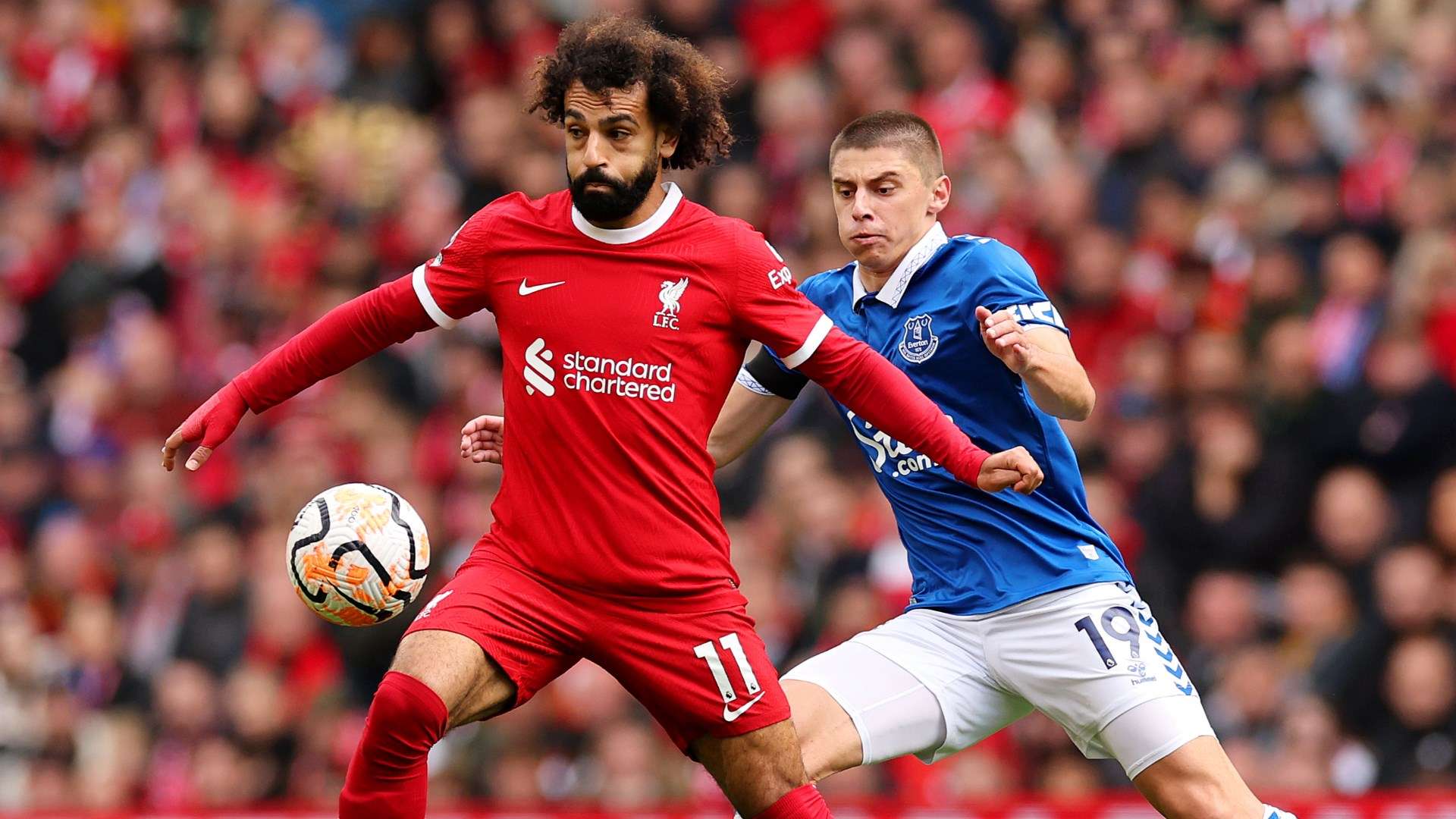 Mohamed Salah Vitaliy Mykolenko Liverpool Everton 2023-24