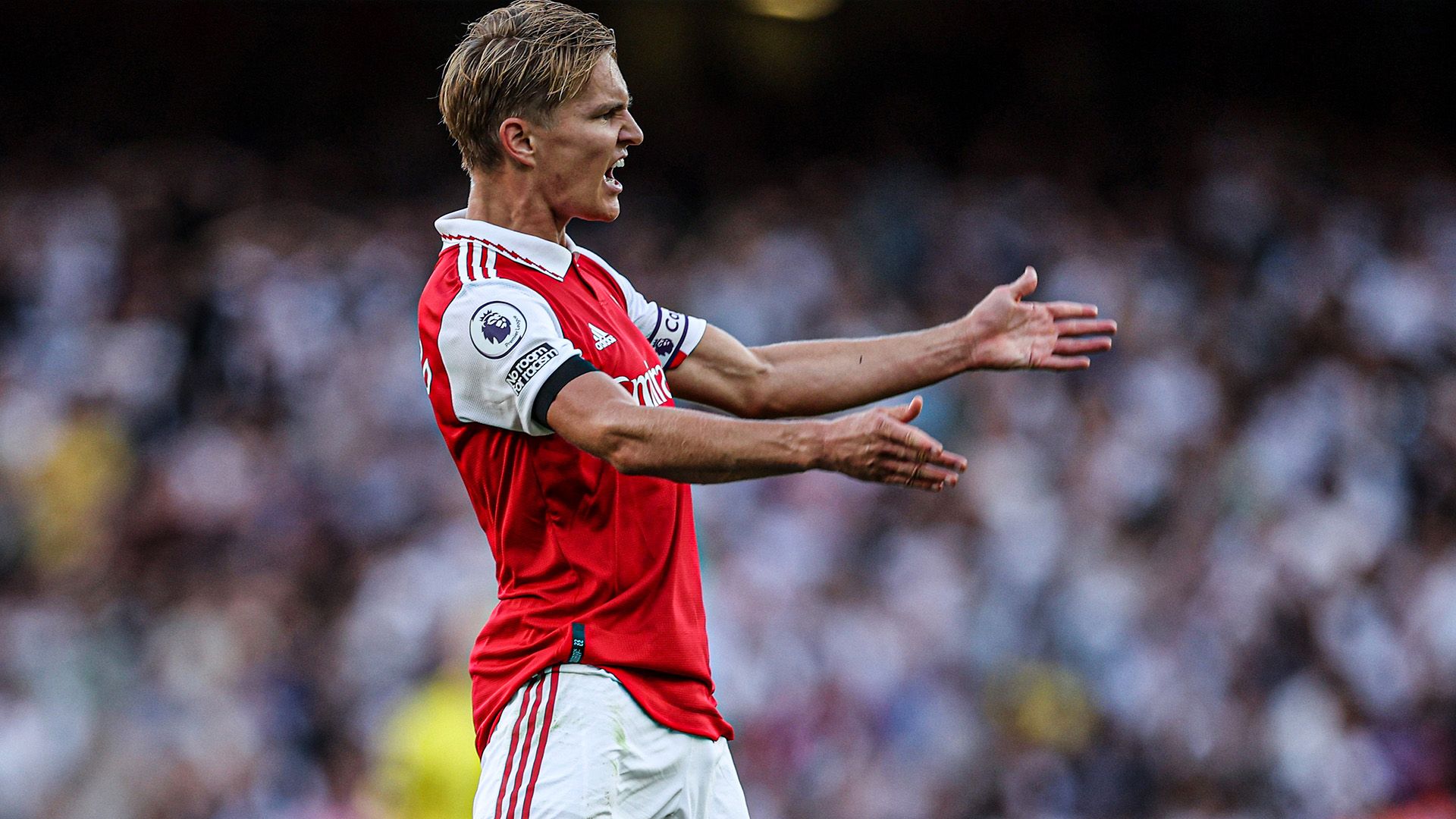 Martin Odegaard celebrate Arsenal Fulham 2022-23