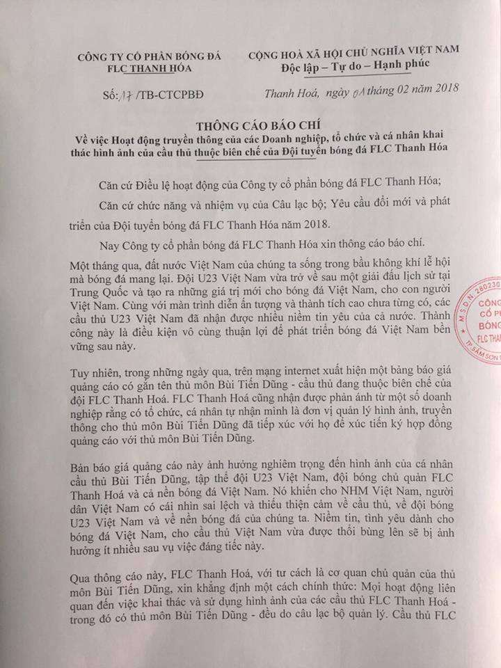 Thông cáo FLC Thanh Hóa