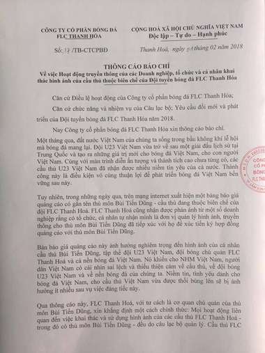 Thông cáo FLC Thanh Hóa