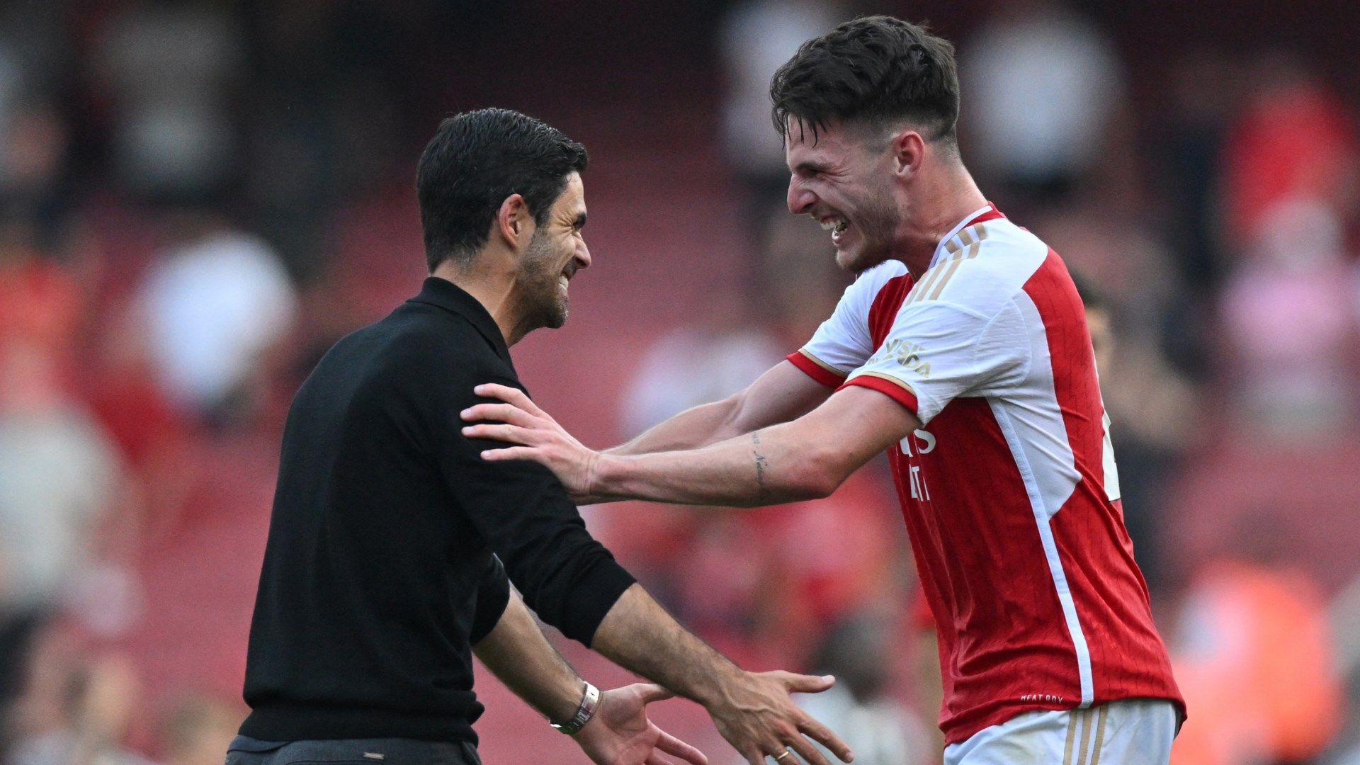 Arsenal's Mikel Arteta and Declan Rice