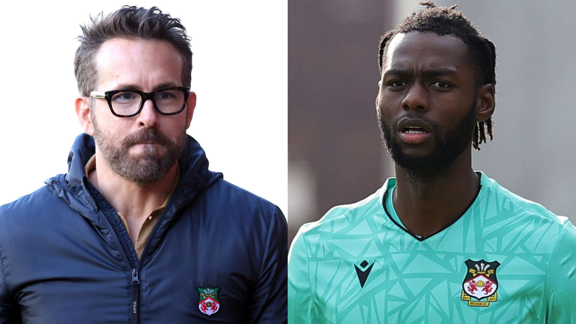 Ryan Reynolds and Wrexham goalkeeper Arthur Okonkwo