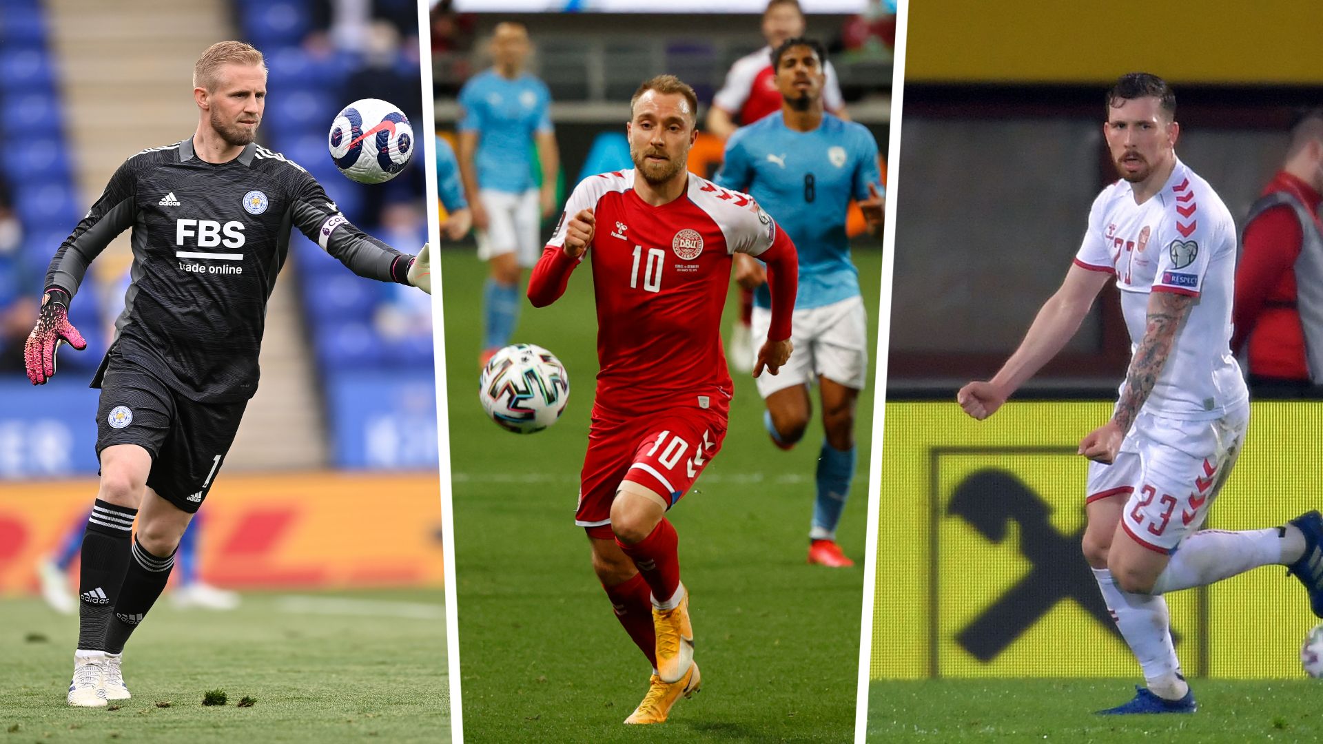 Kasper Schmeichel, Christian Eriksen y Højbjerg