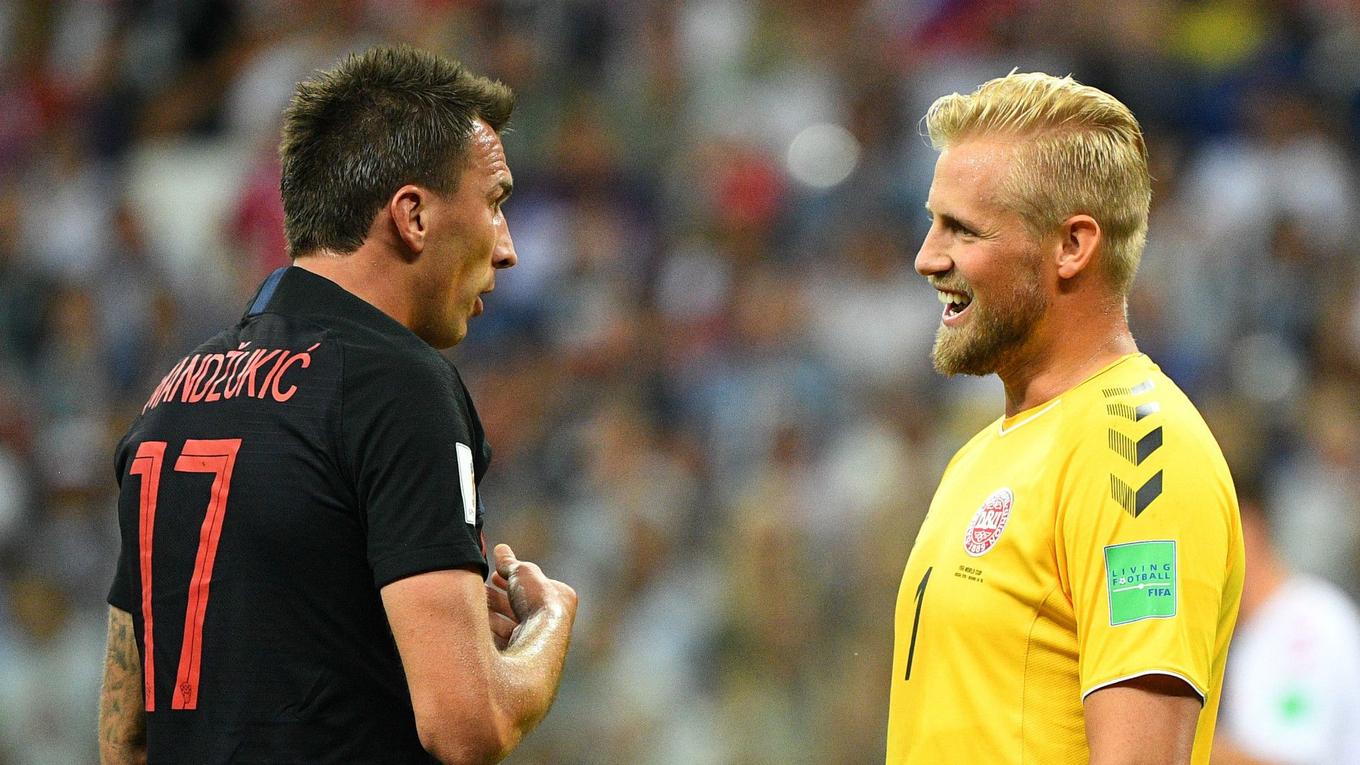 Mario Mandzukic Kasper Schmeichel Croatia Denmark 2018