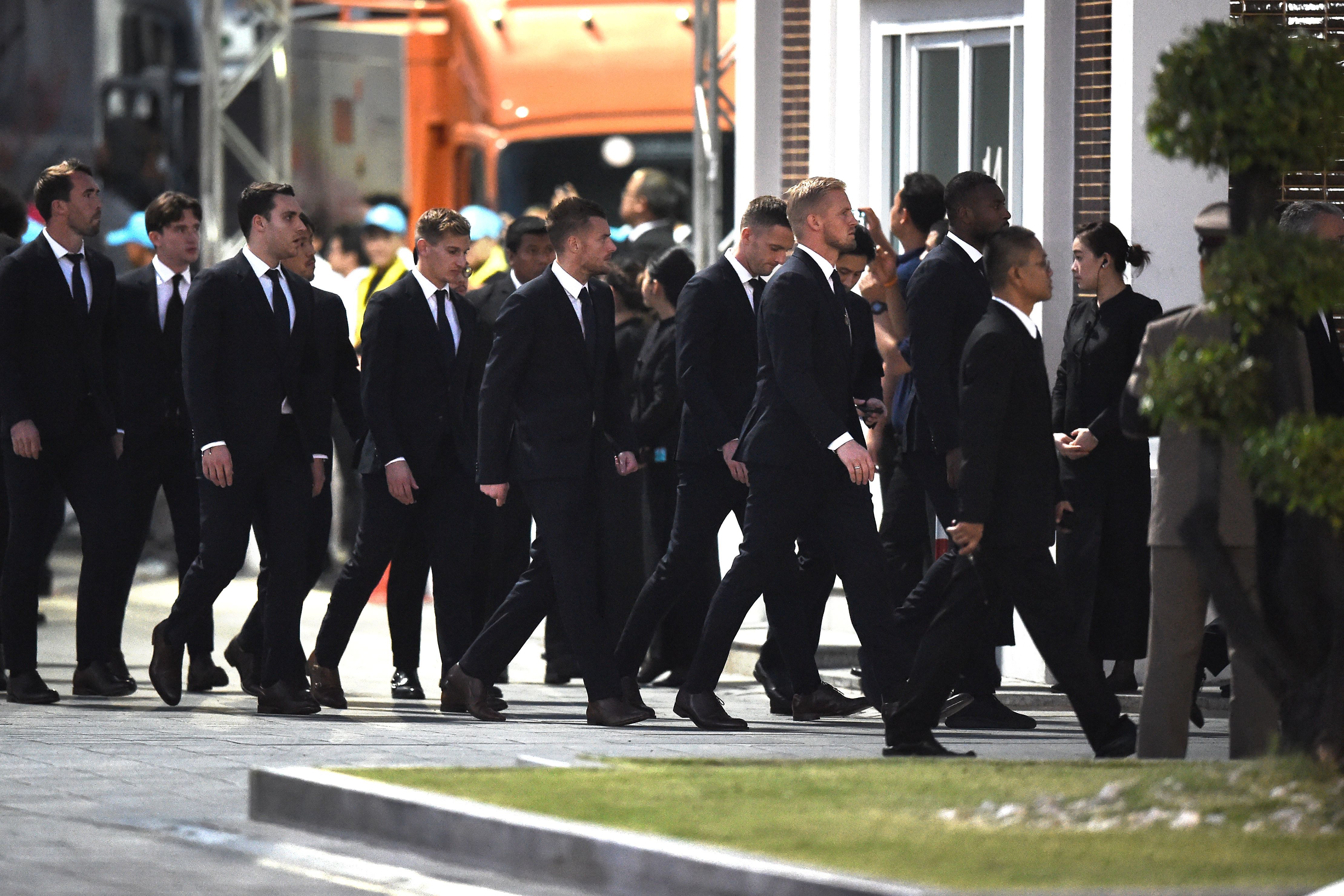 Leicester City players at Vichai Srivaddhanaprabha's funeral