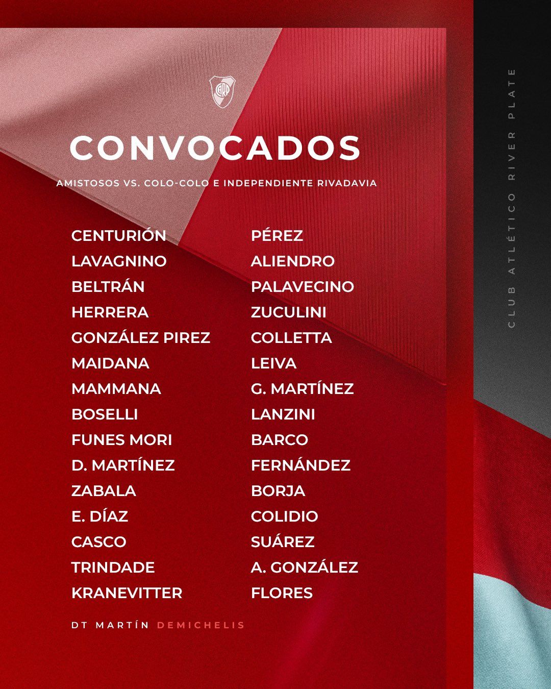 Convocados River Amistoso Colo Colo 14112023