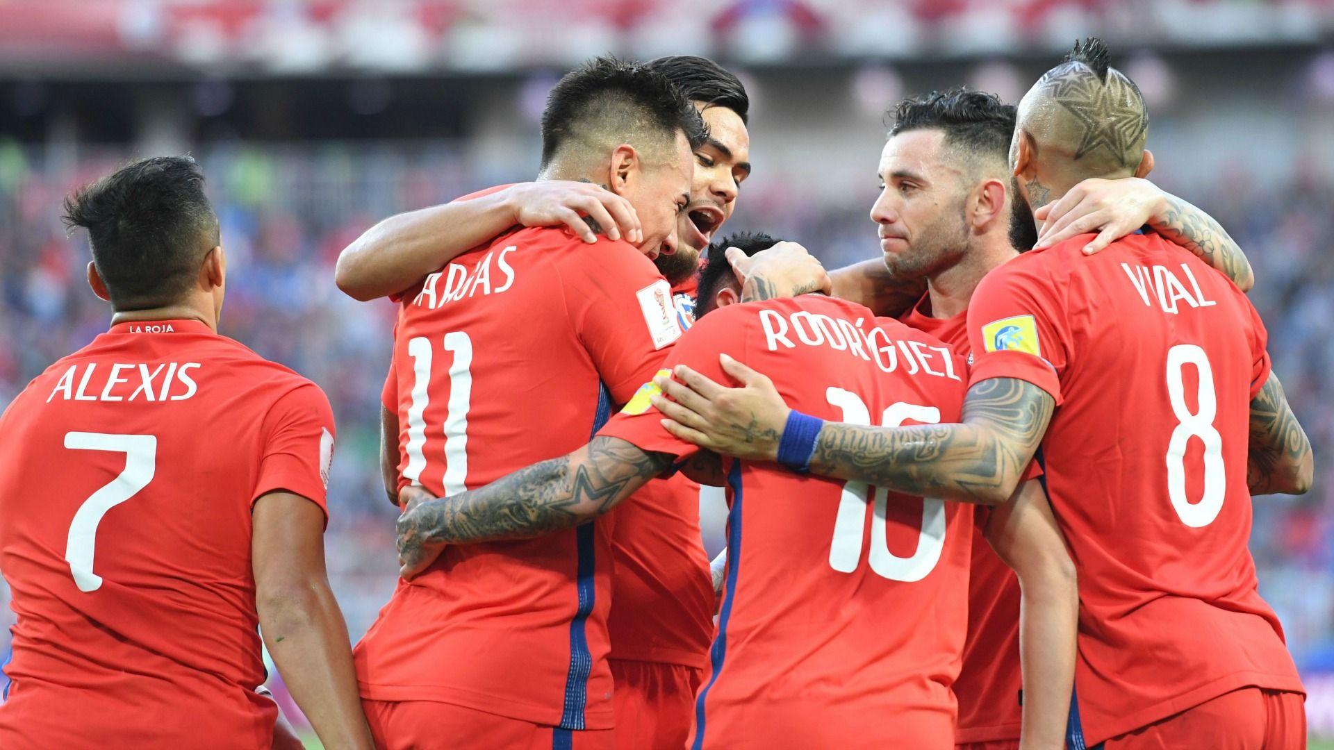 Chile celebrates Rodriguez goal Chile Australia Confederations Cup