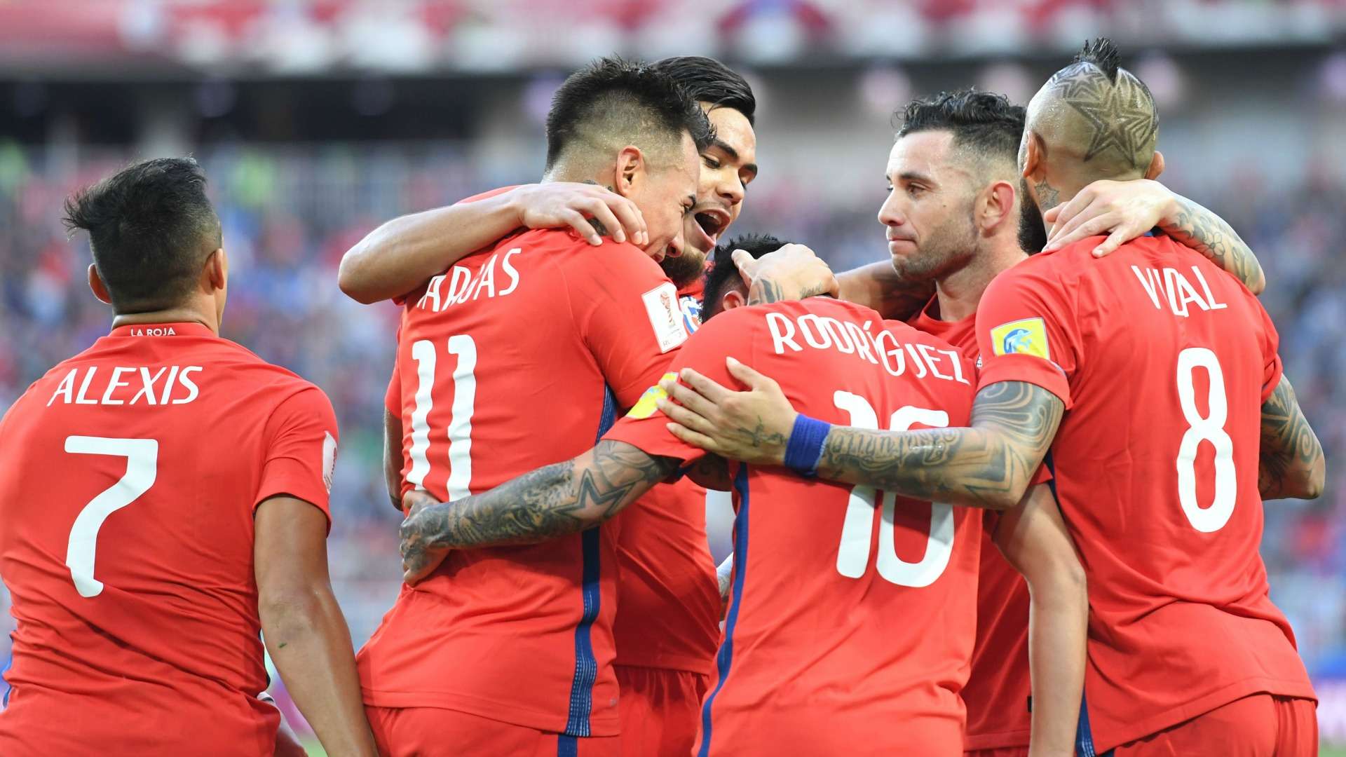 Chile celebrates Rodriguez goal Chile Australia Confederations Cup