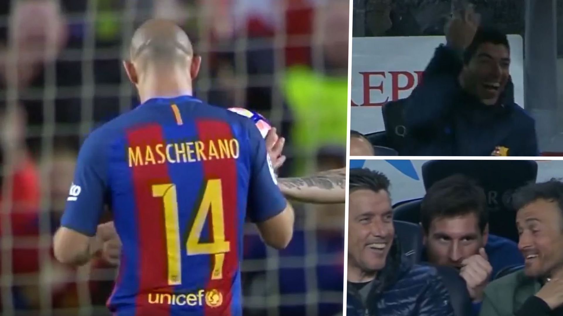 GER MASCHERANO TOR BARCA SUAREZ MESSI REAKTION GFX