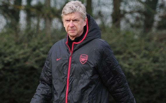 Arsene Wenger at training ahead of Bayern Munich Champions League last 16 Emirates clash