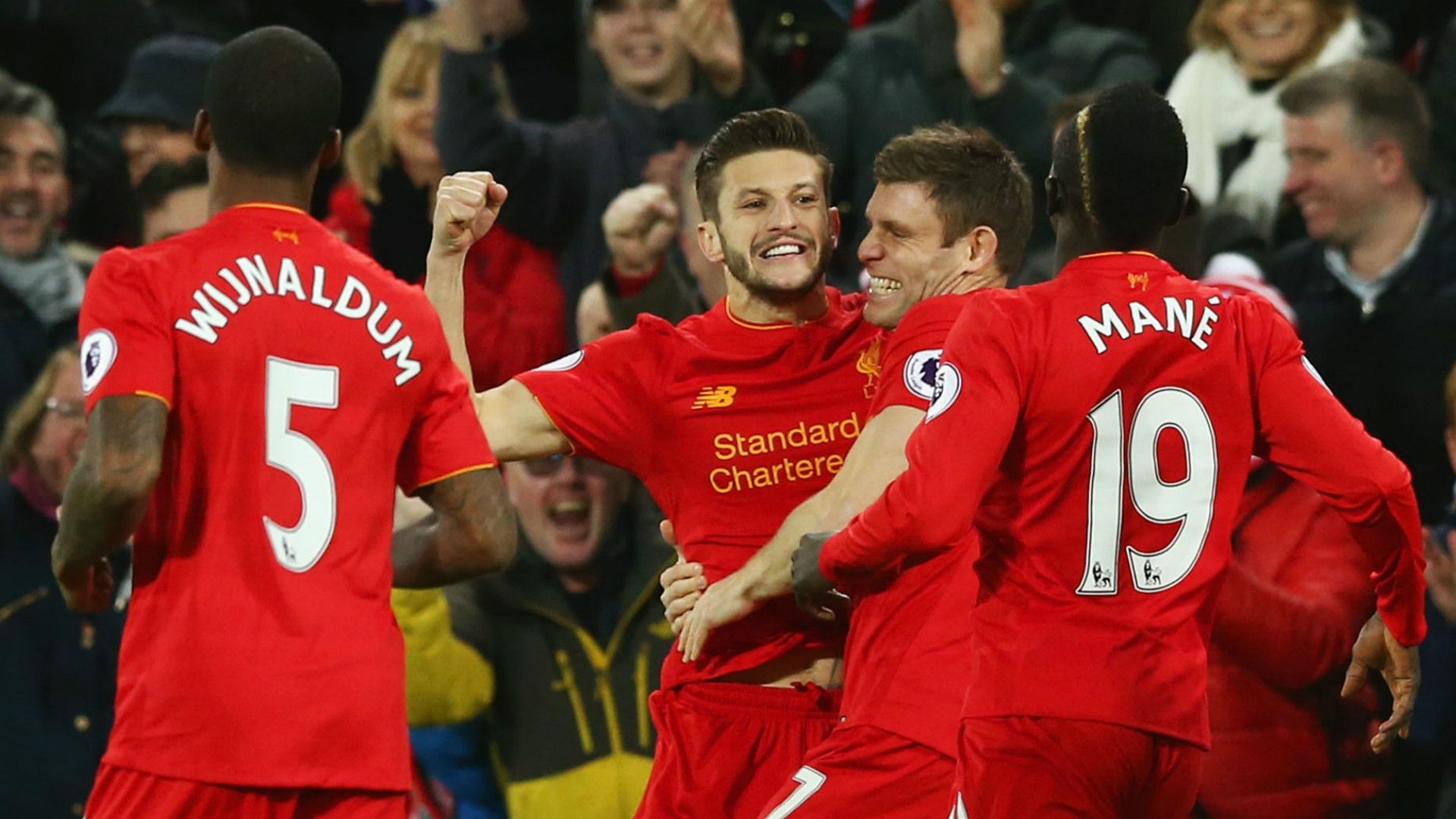 HD Liverpool celebrate Adam Lallana goal