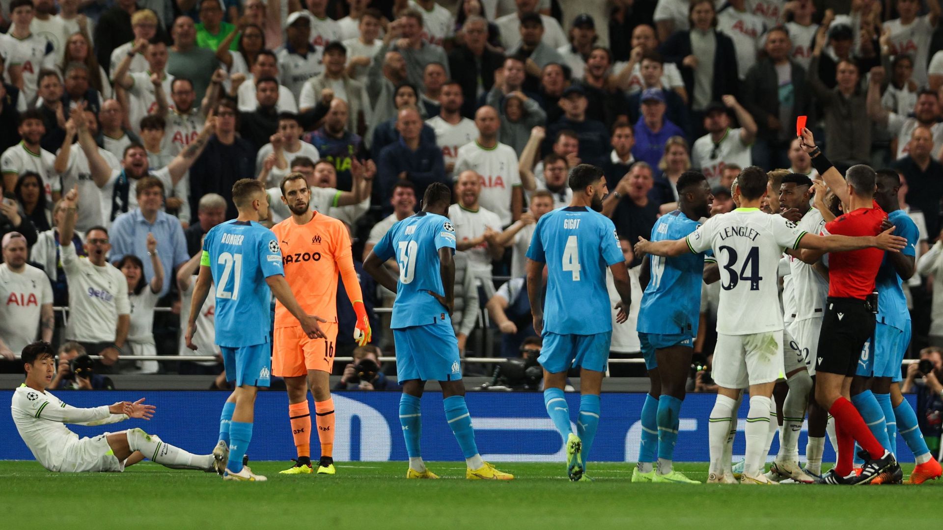 Tottenham Marseille red card 2022-23