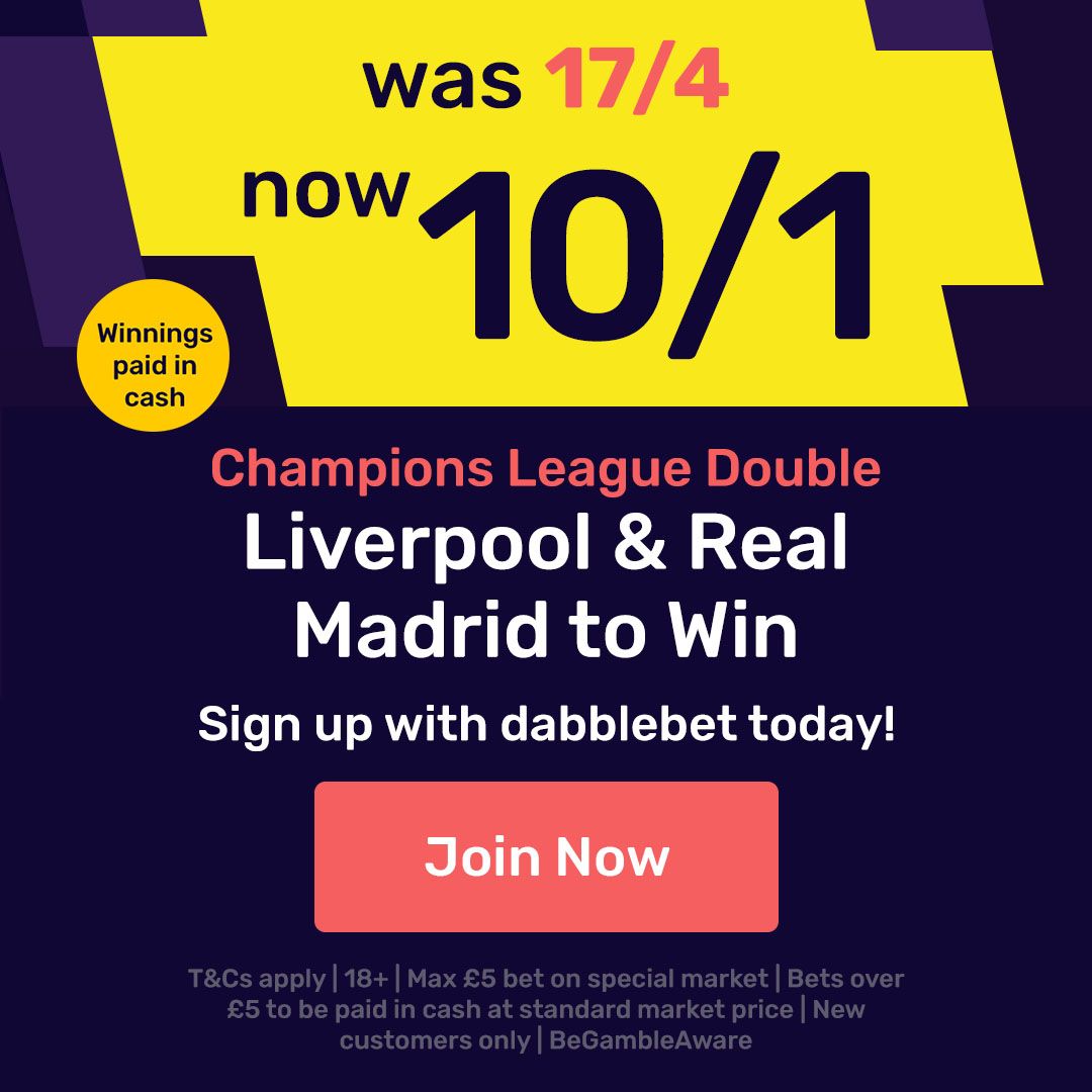 dabblebet new customer offer Real Madrid and Liverpool double at 10/1