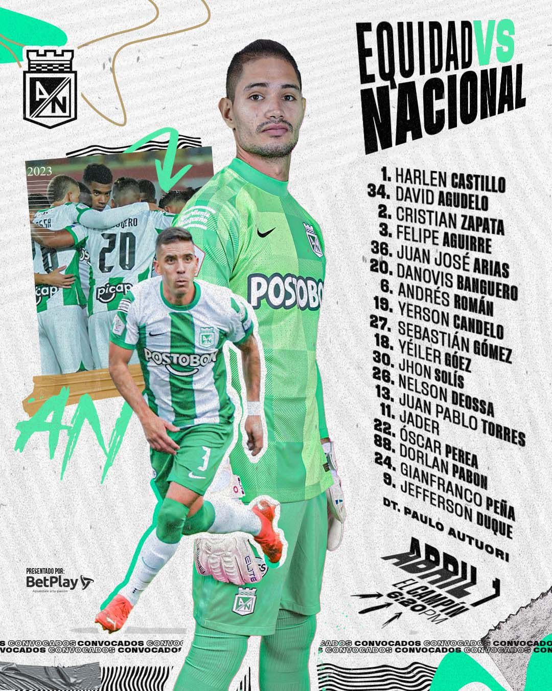 Convocados Atlético Nacional Fecha 11 Liga BetPlay 2023