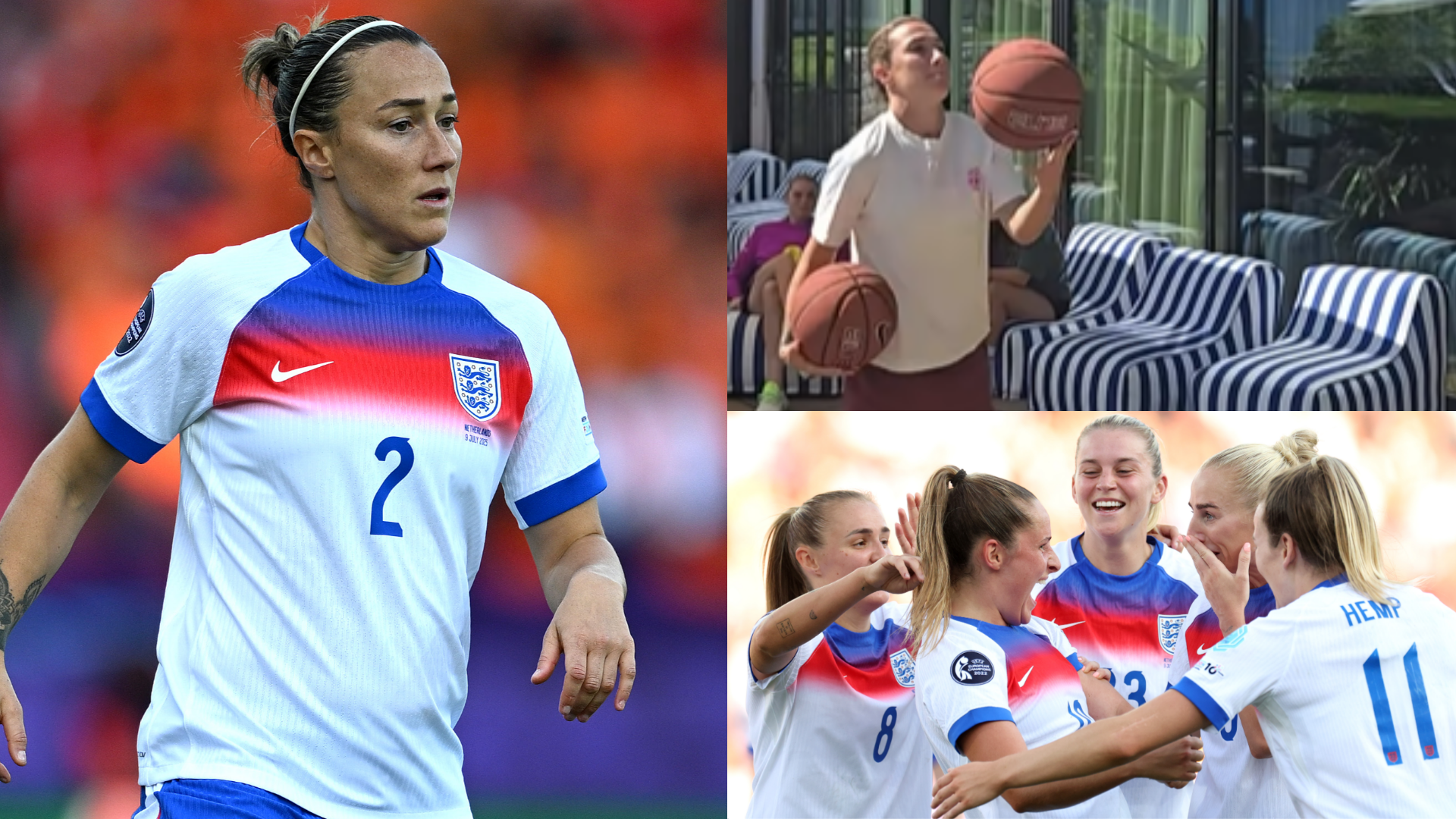 VIDEO: Lucy Bronze juggling, wild Chloe Kelly celebrations & dead pan Leah Williamson - Lionesses deliver basketball ‘trick shots’ during Euro 2025 trophy bid | Goal.com UK