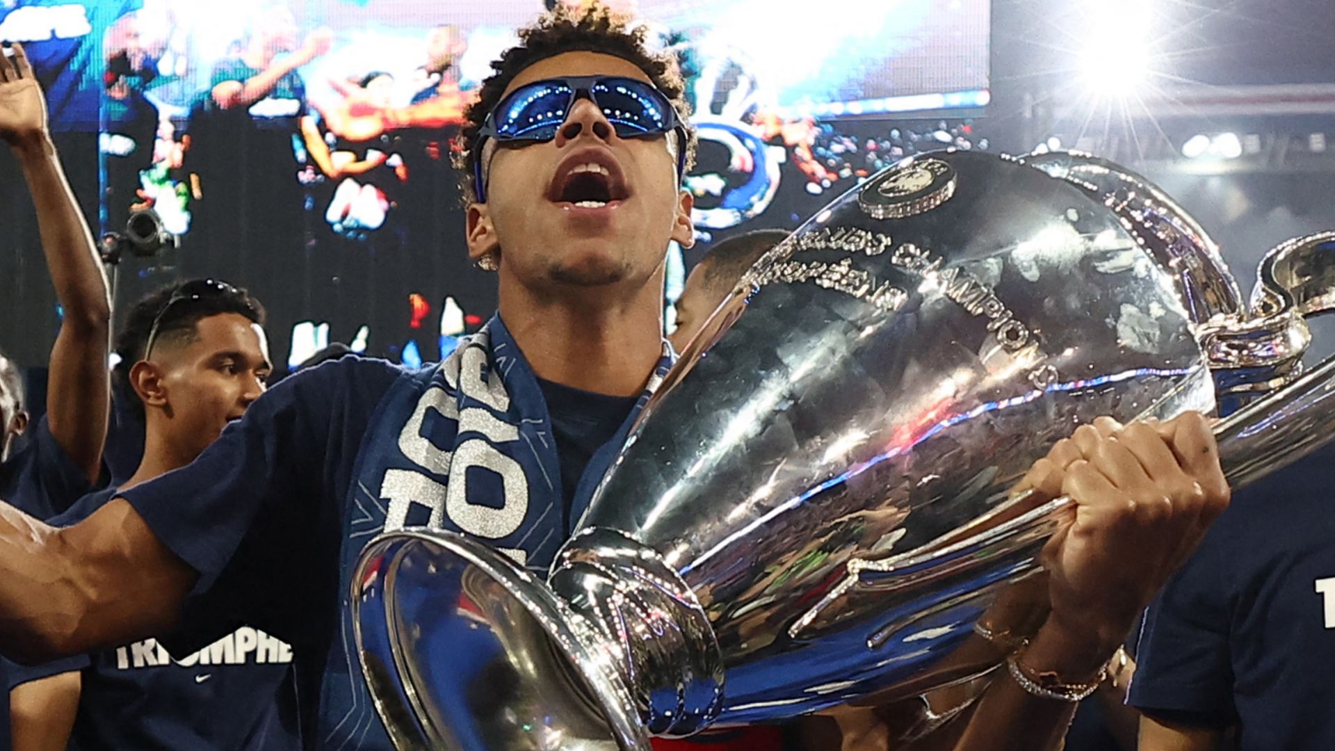 Desire Doue Champions League trophy PSG 2025