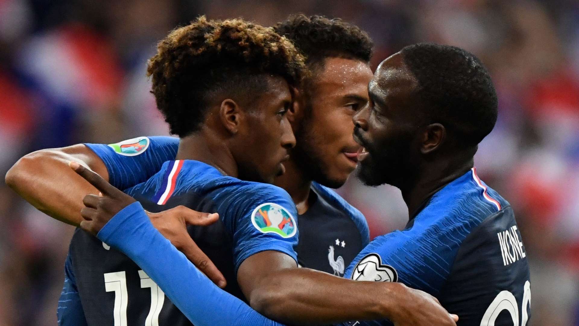 France celebrate Kingsley Coman goal vs Andorra